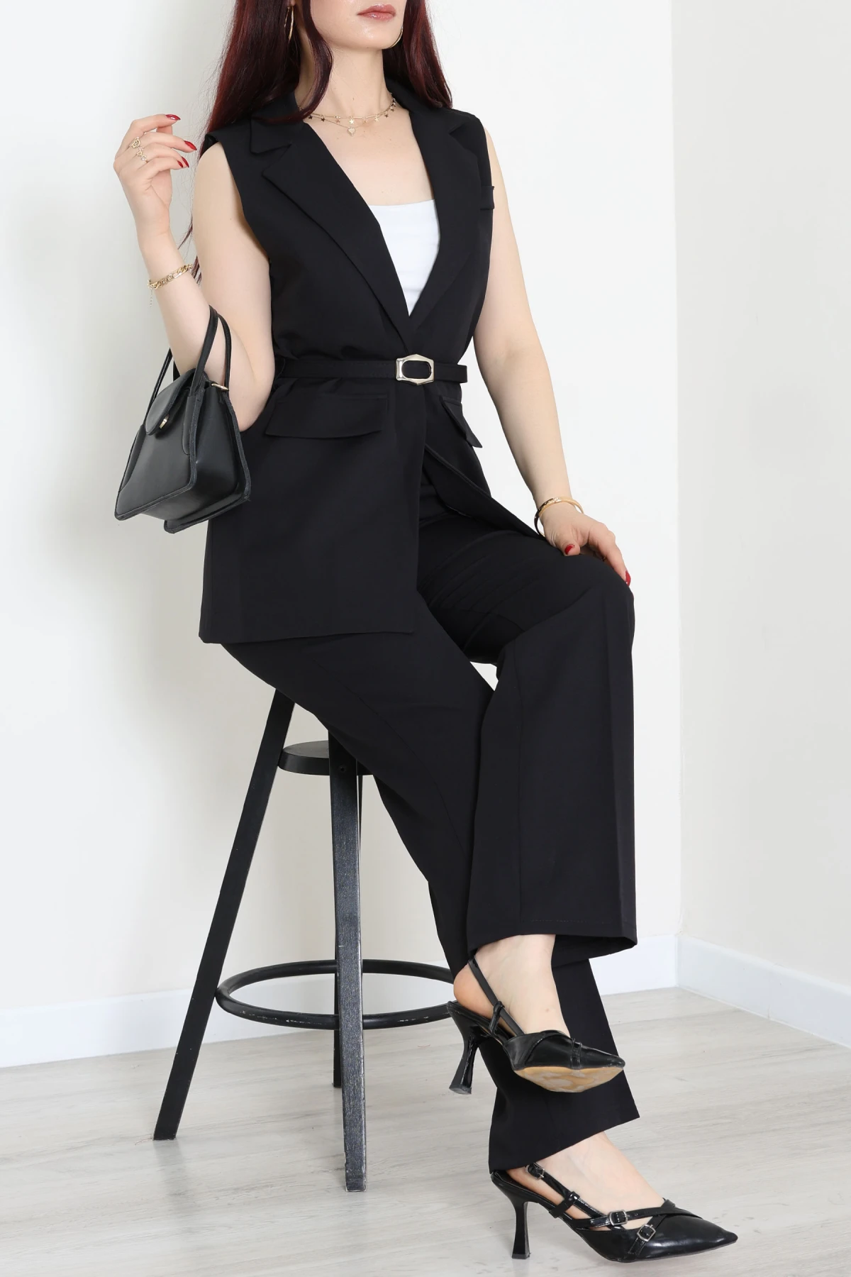 Double Astarlı Kemerli Takım Siyah - 55136.1397.