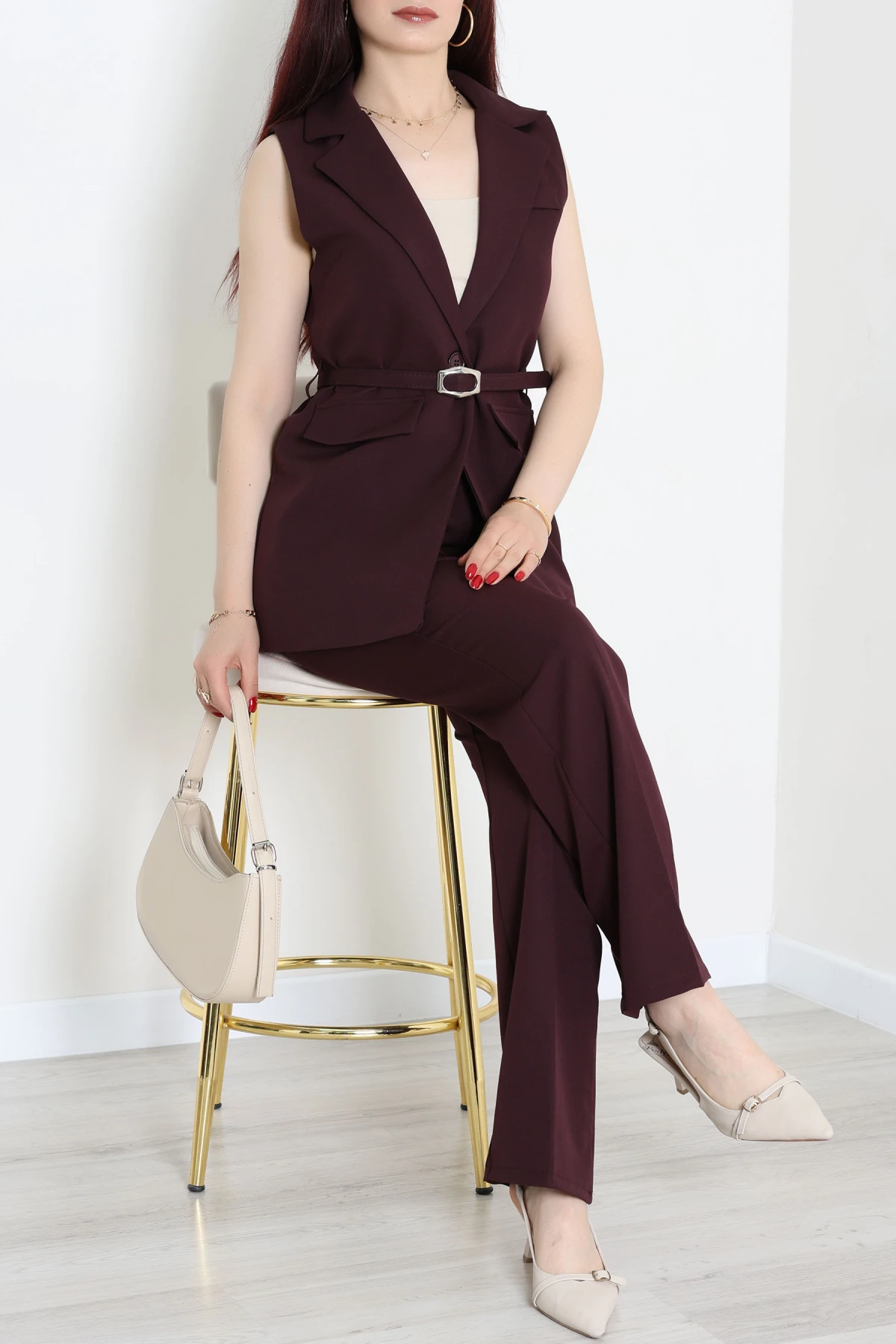 Double Astarlı Kemerli Takım Mürdüm - 55136.1397.