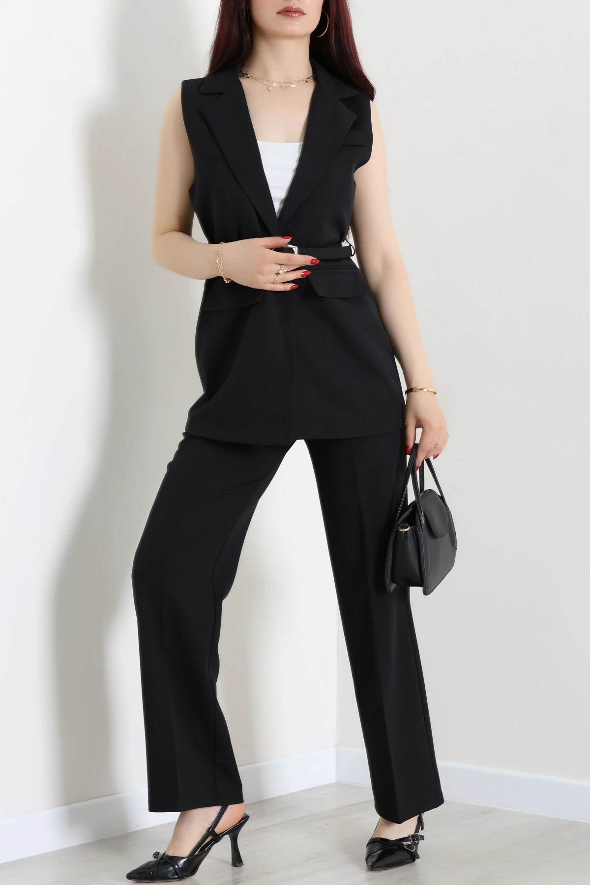 Double Astarlı Kemerli Takım Siyah - 55136.1397.