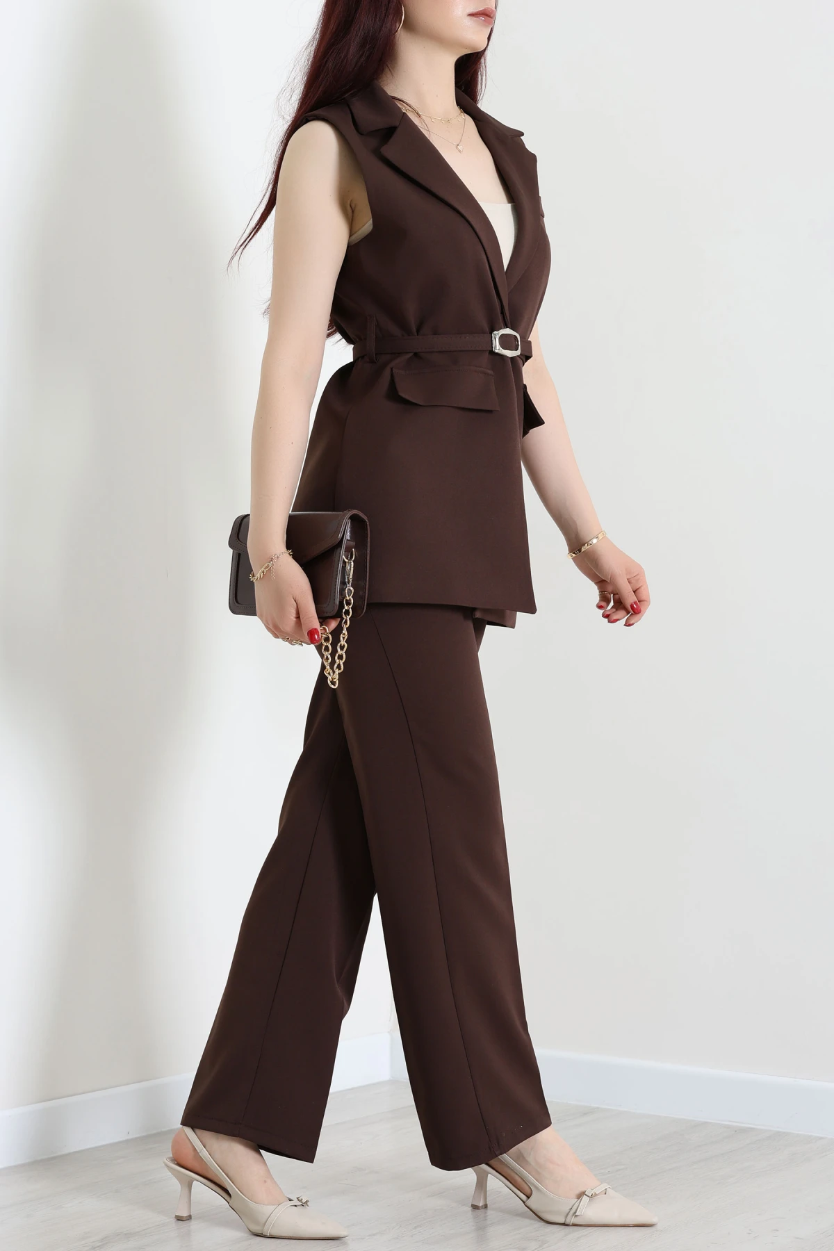 Double Astarlı Kemerli Takım Kahve - 55136.1397.