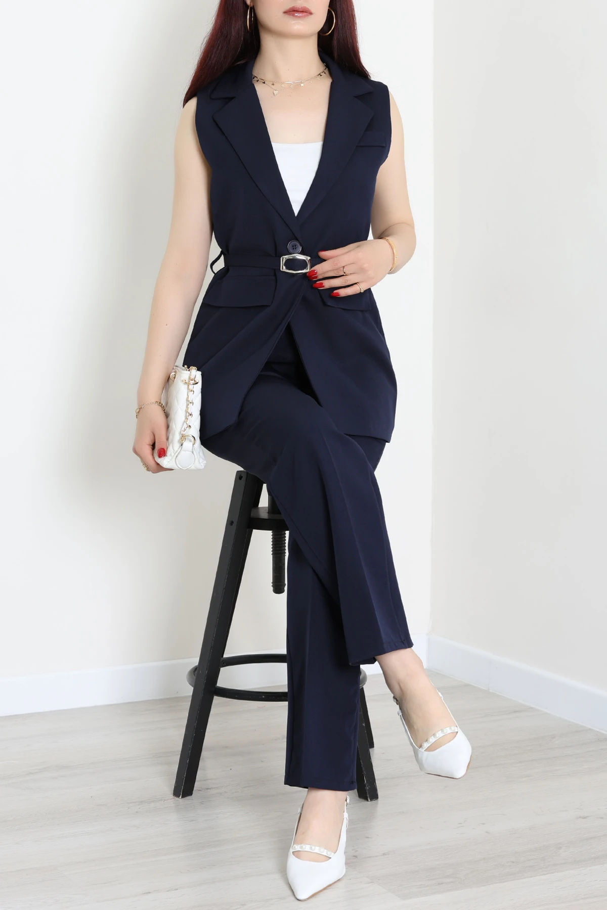 Double Astarlı Kemerli Takım Lacivert - 55136.1397.