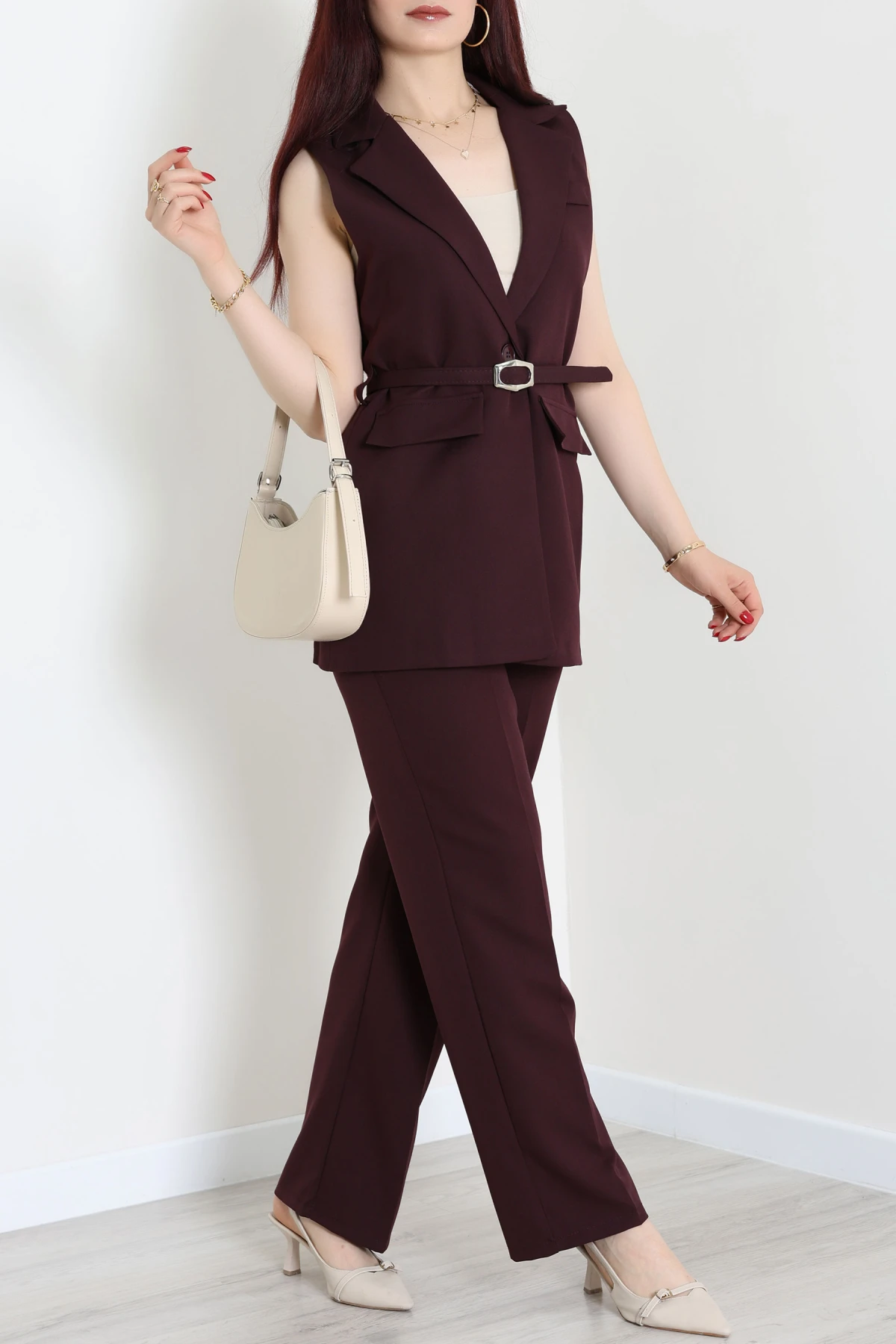 Double Astarlı Kemerli Takım Mürdüm - 55136.1397.