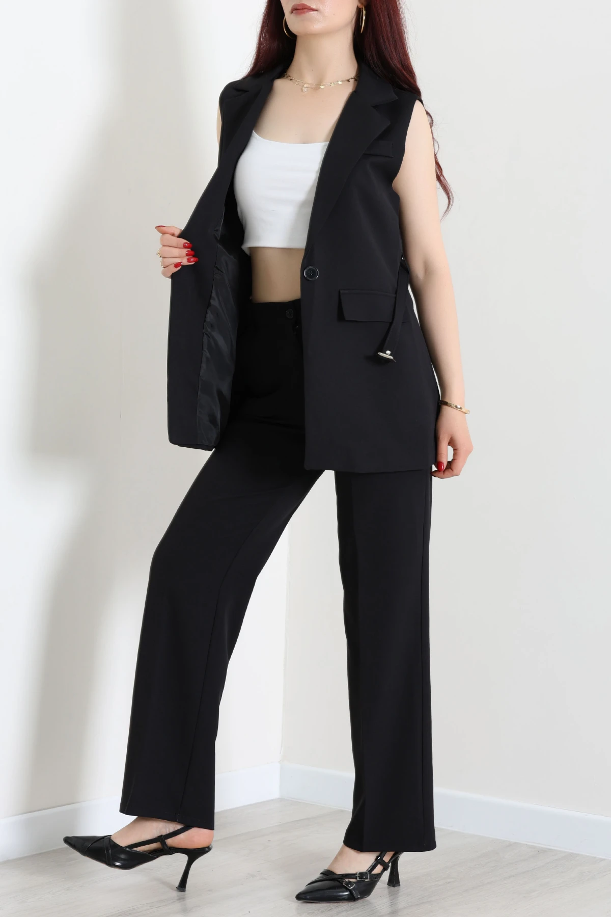 Double Astarlı Kemerli Takım Siyah - 55136.1397.