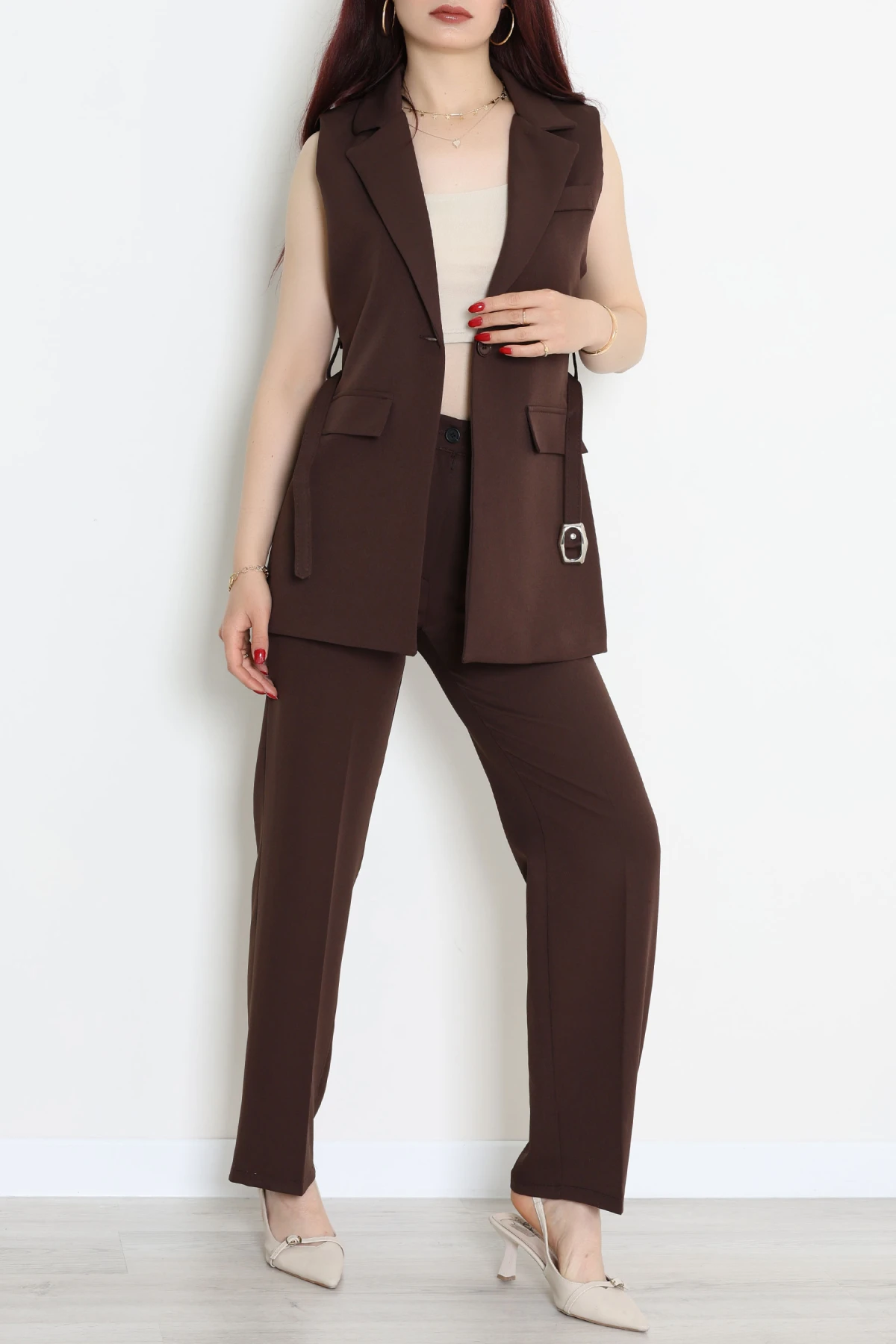 Double Astarlı Kemerli Takım Kahve - 55136.1397.