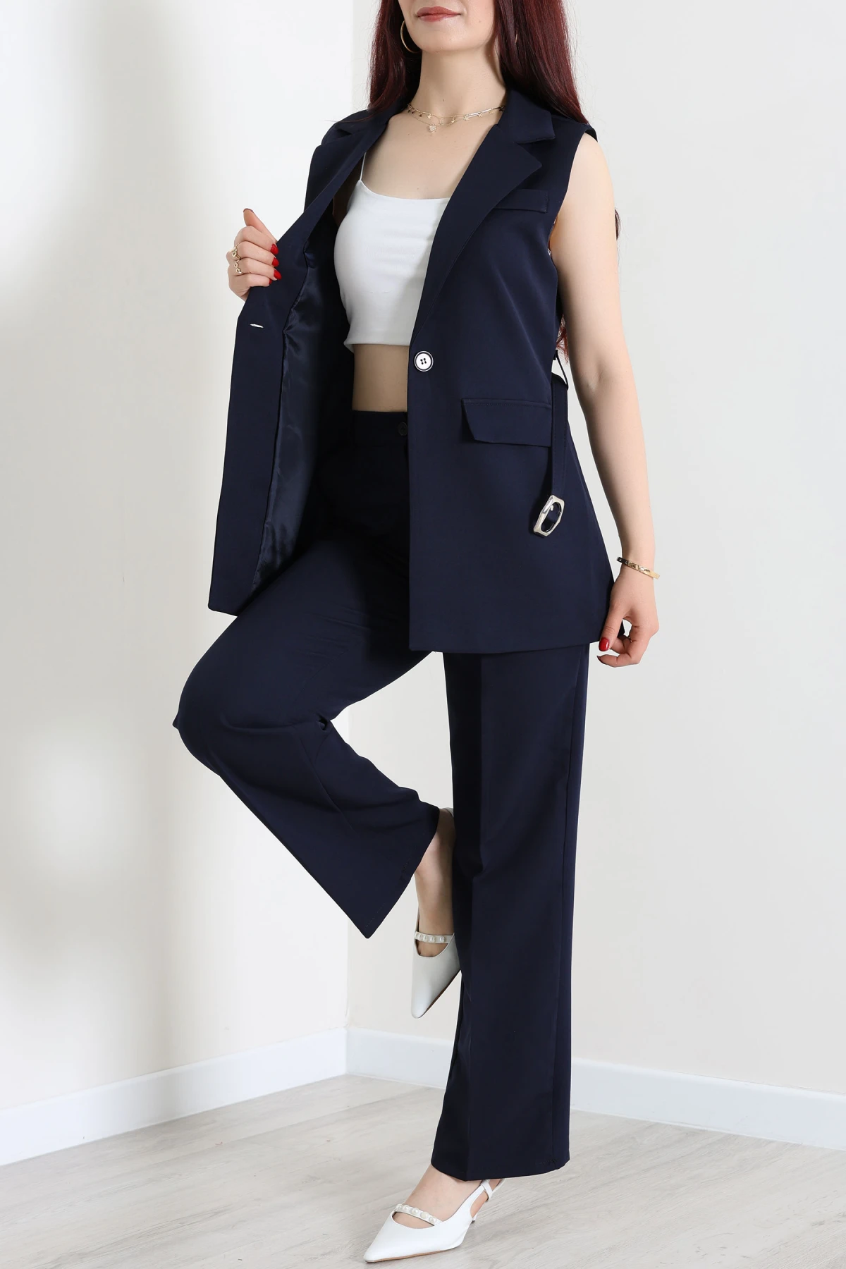 Double Astarlı Kemerli Takım Lacivert - 55136.1397.