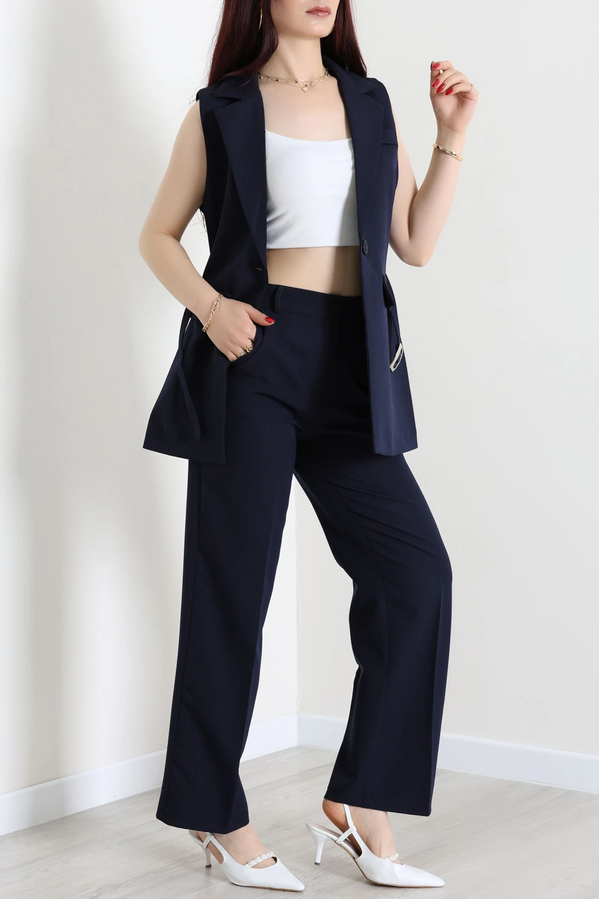 Double Astarlı Kemerli Takım Lacivert - 55136.1397.