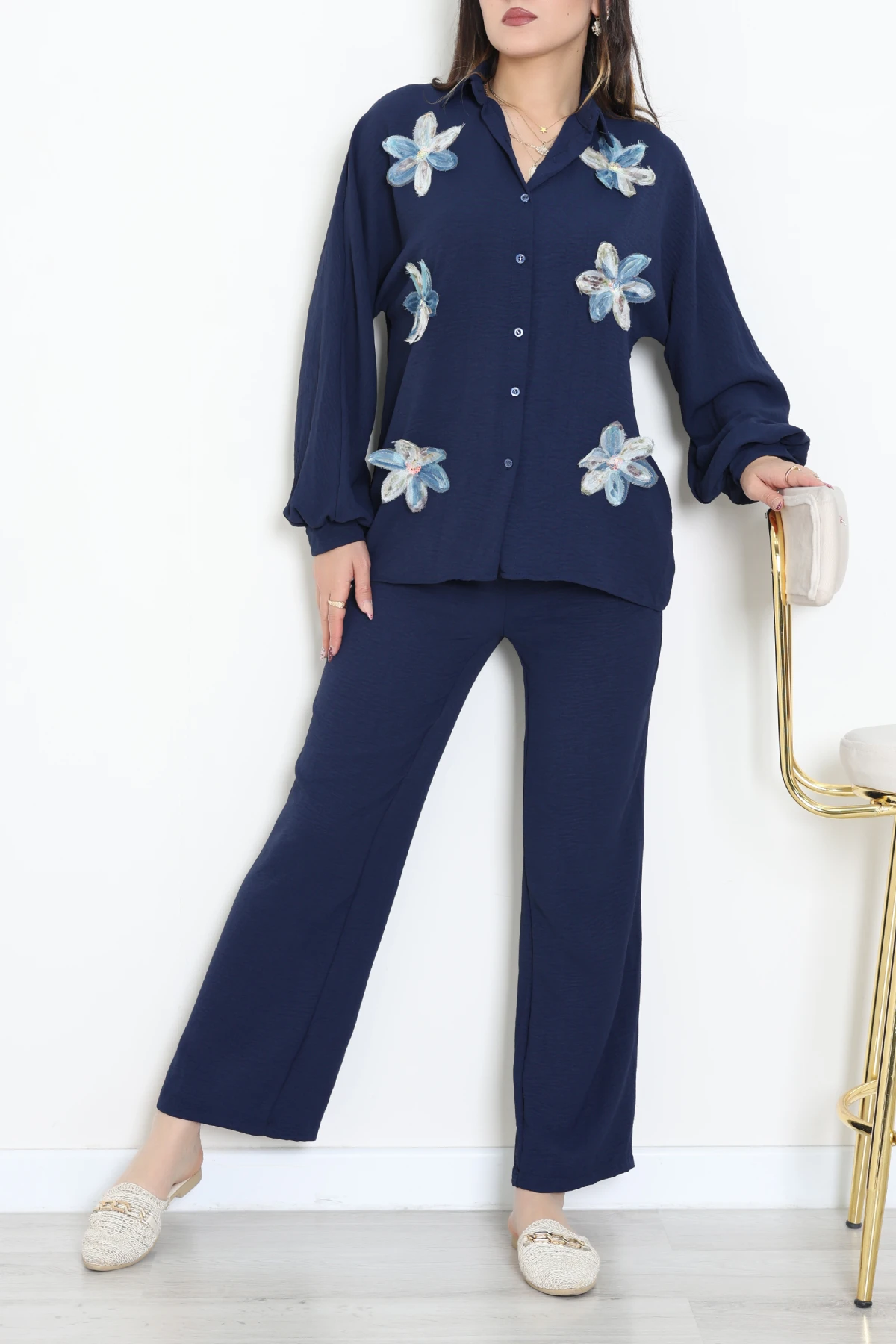 Çiçekli Ayrobin Takım Lacivert - 55145.2111.