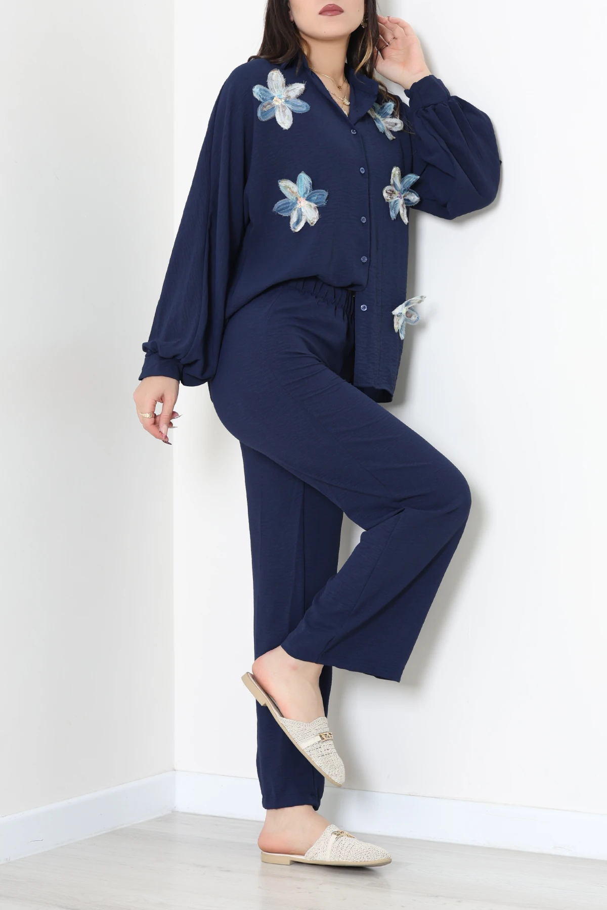 Çiçekli Ayrobin Takım Lacivert - 55145.2111.