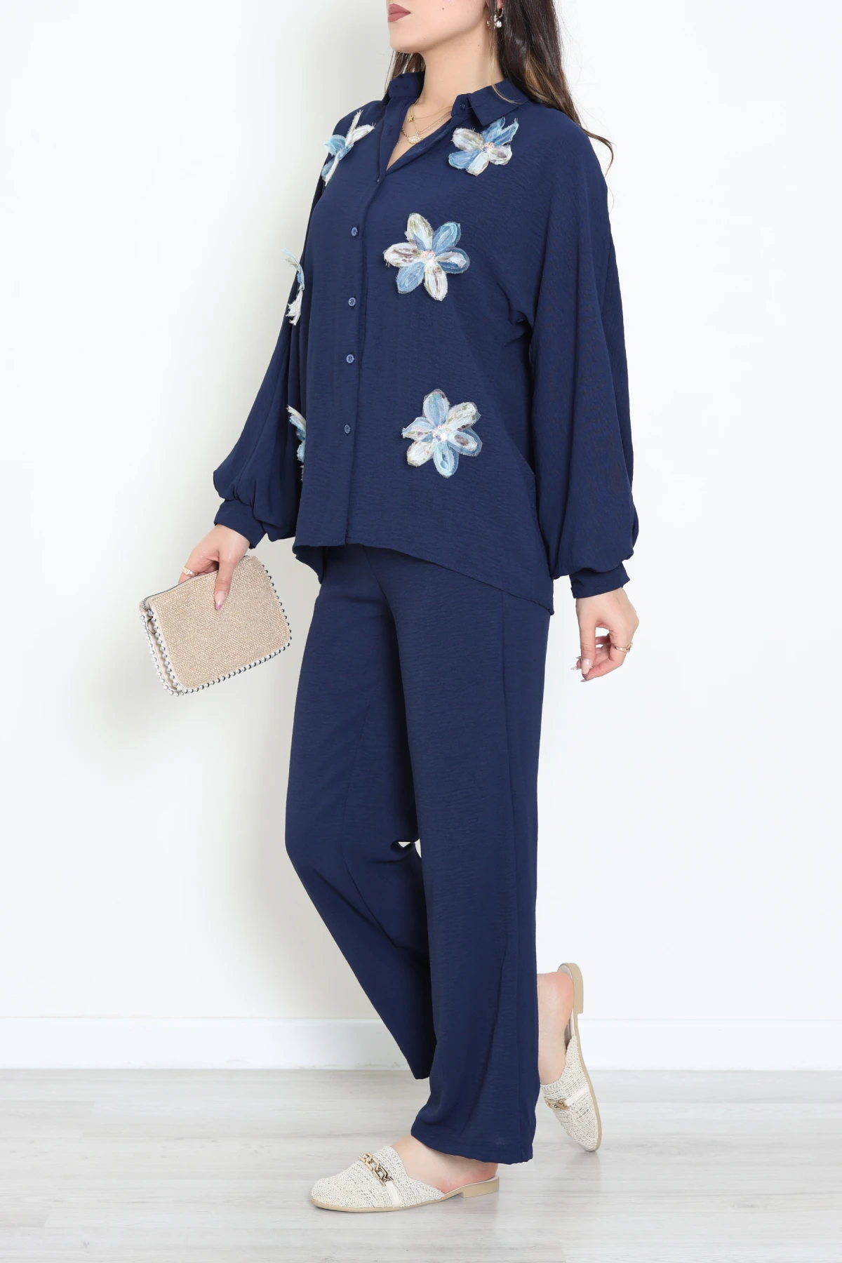 Çiçekli Ayrobin Takım Lacivert - 55145.2111.