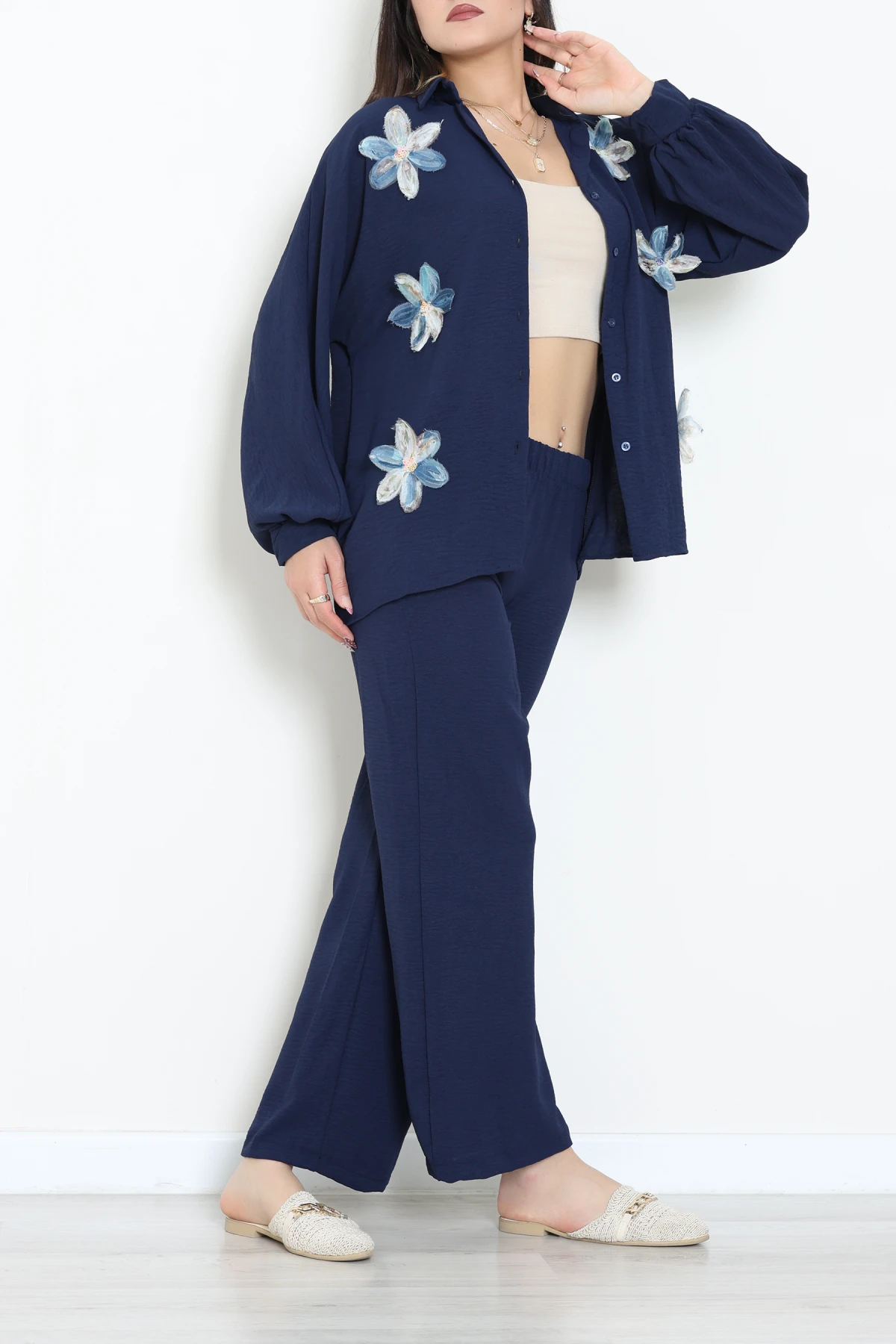 Çiçekli Ayrobin Takım Lacivert - 55145.2111.