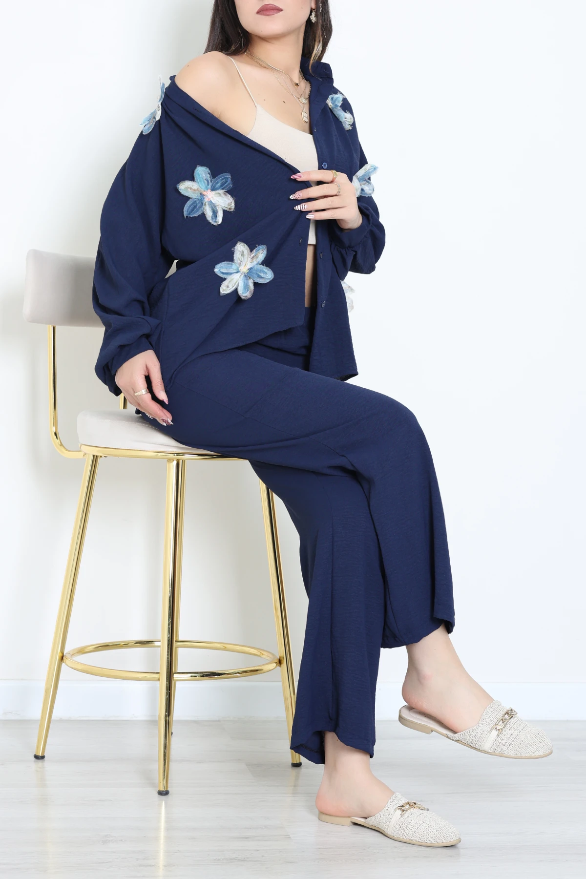 Çiçekli Ayrobin Takım Lacivert - 55145.2111.