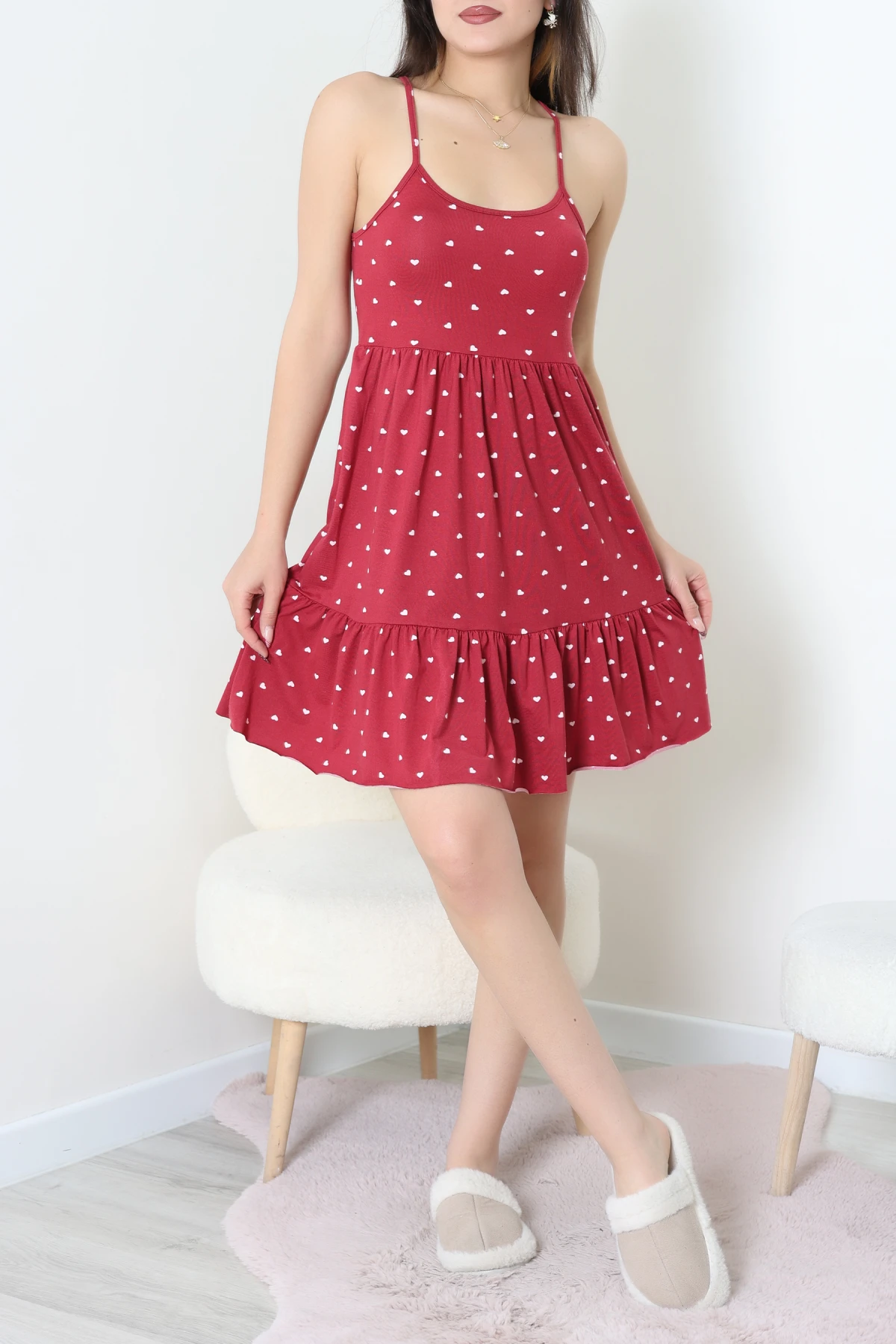 Milan Askılı Gecelik Elbise Bordo - 70183.1857.