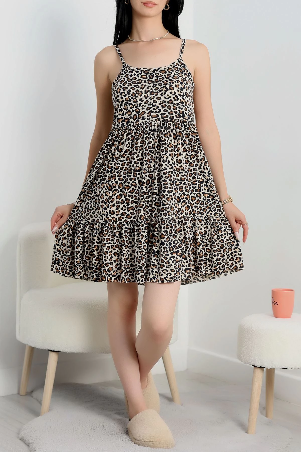 Milan Askılı Gecelik Elbise Leopar1 - 70183.1857.