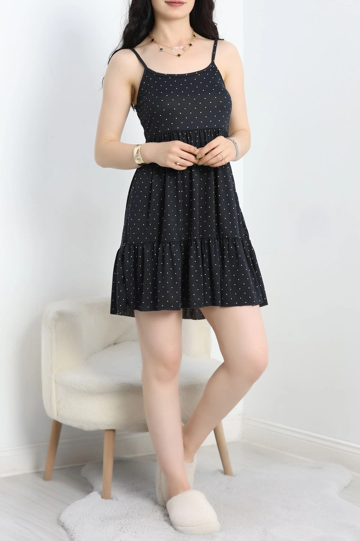 Milan Askılı Gecelik Elbise Lacivertbeyaz - 70183.1857.