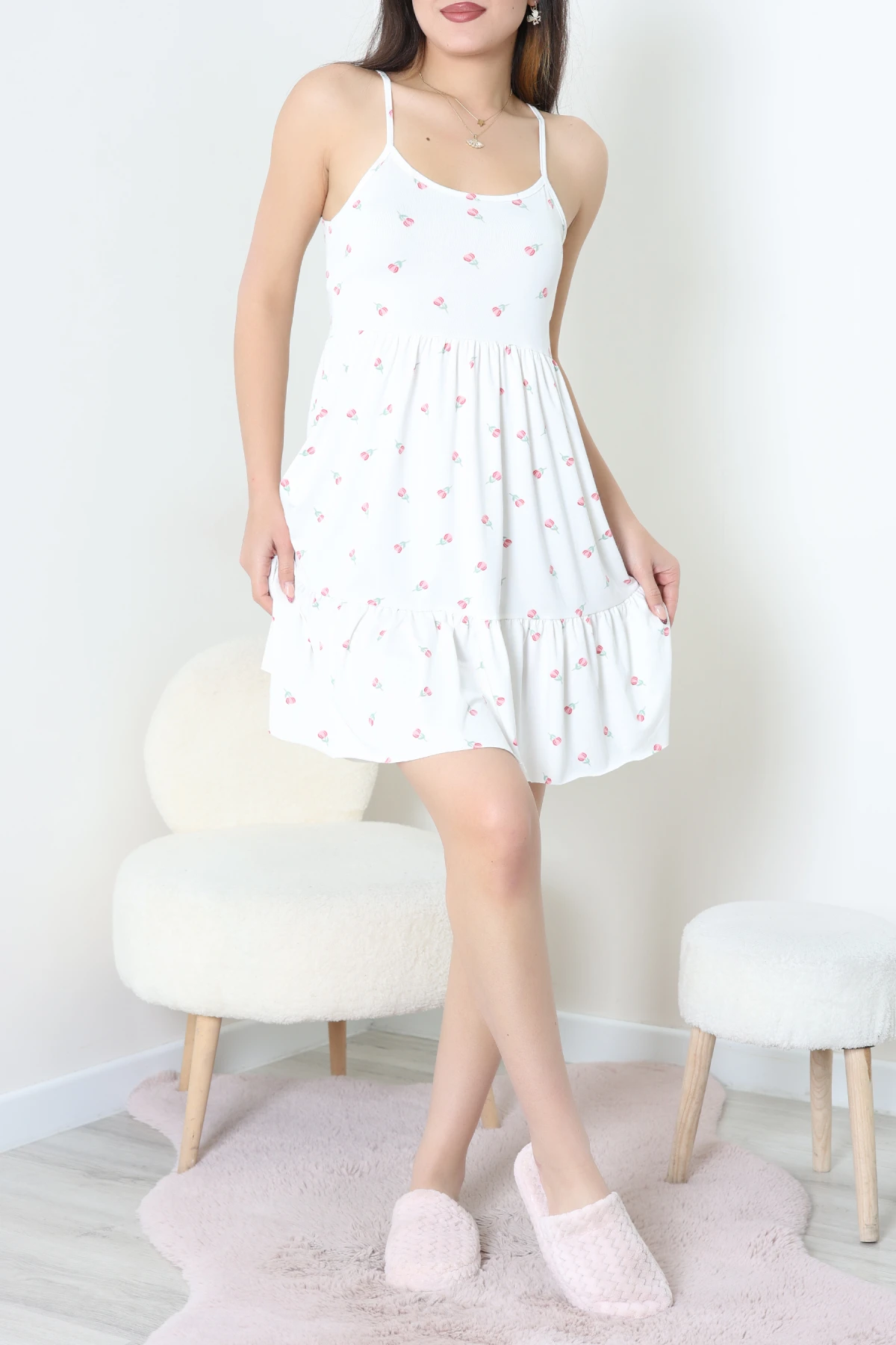 Milan Askılı Gecelik Elbise Ekru - 70183.1857.