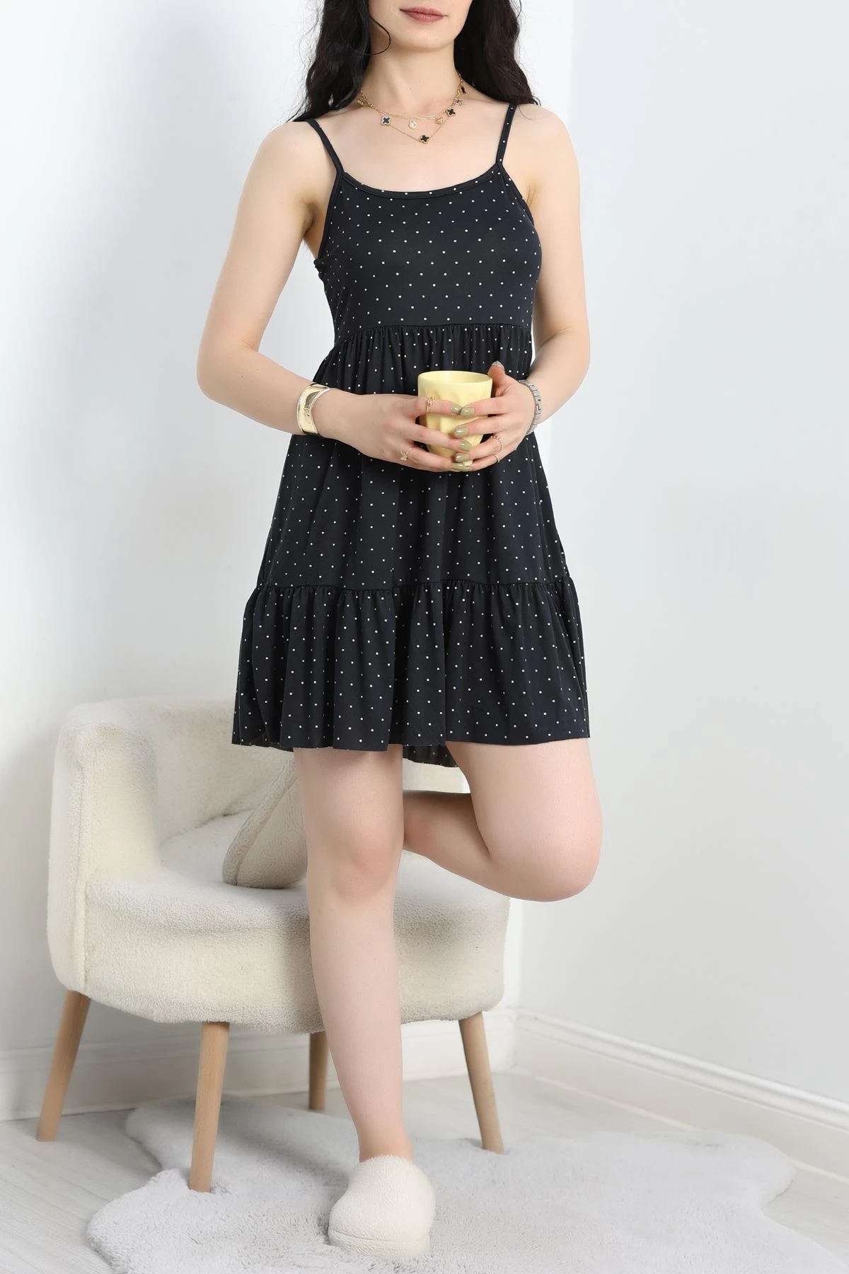 Milan Askılı Gecelik Elbise Lacivertbeyaz - 70183.1857.