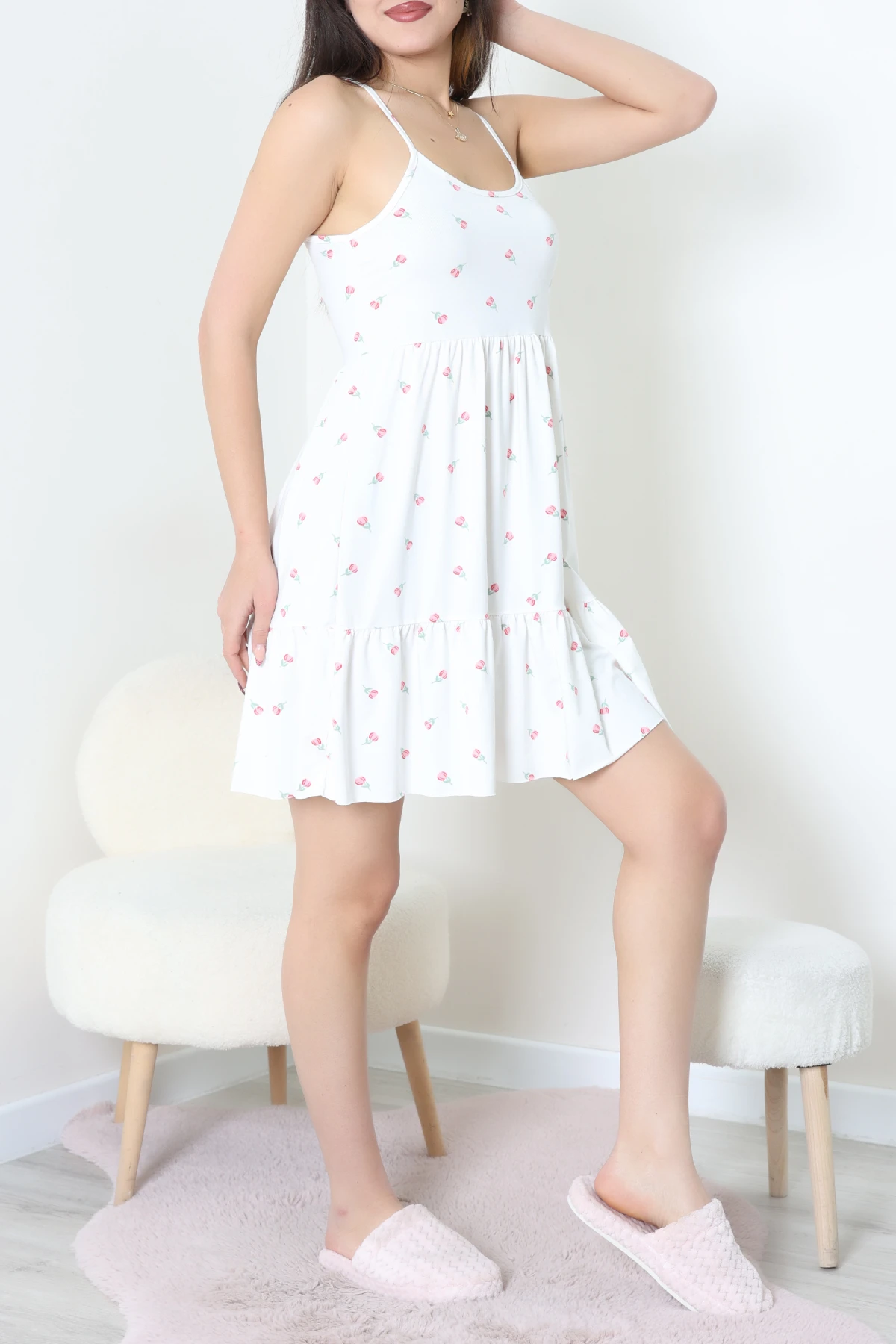 Milan Askılı Gecelik Elbise Ekru - 70183.1857.