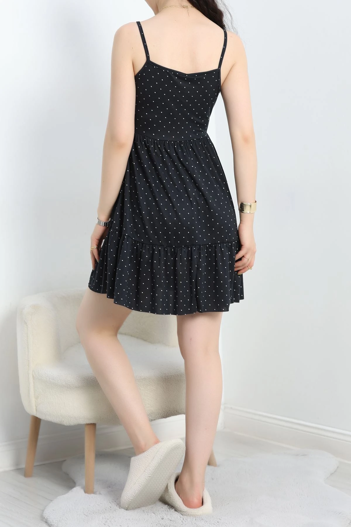 Milan Askılı Gecelik Elbise Lacivertbeyaz - 70183.1857.