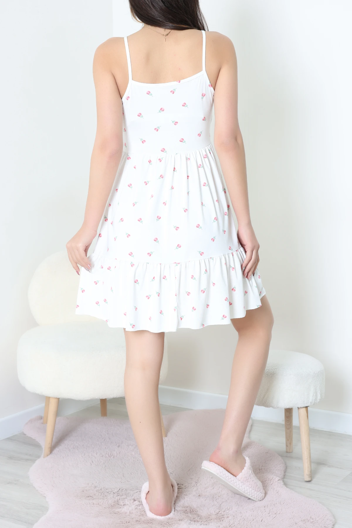 Milan Askılı Gecelik Elbise Ekru - 70183.1857.