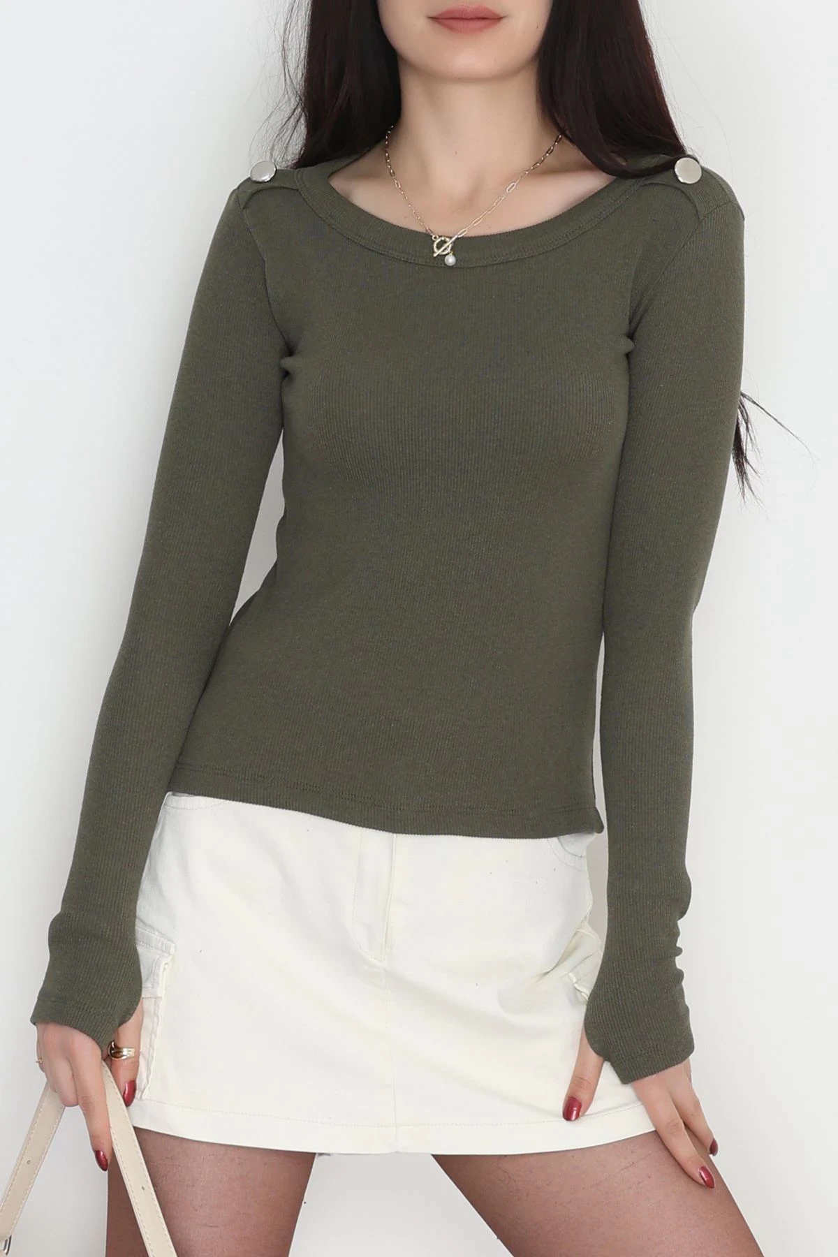 Bisiklet Yaka Omuz Düğmeli Kaşkorse Body Haki - 70790.599.