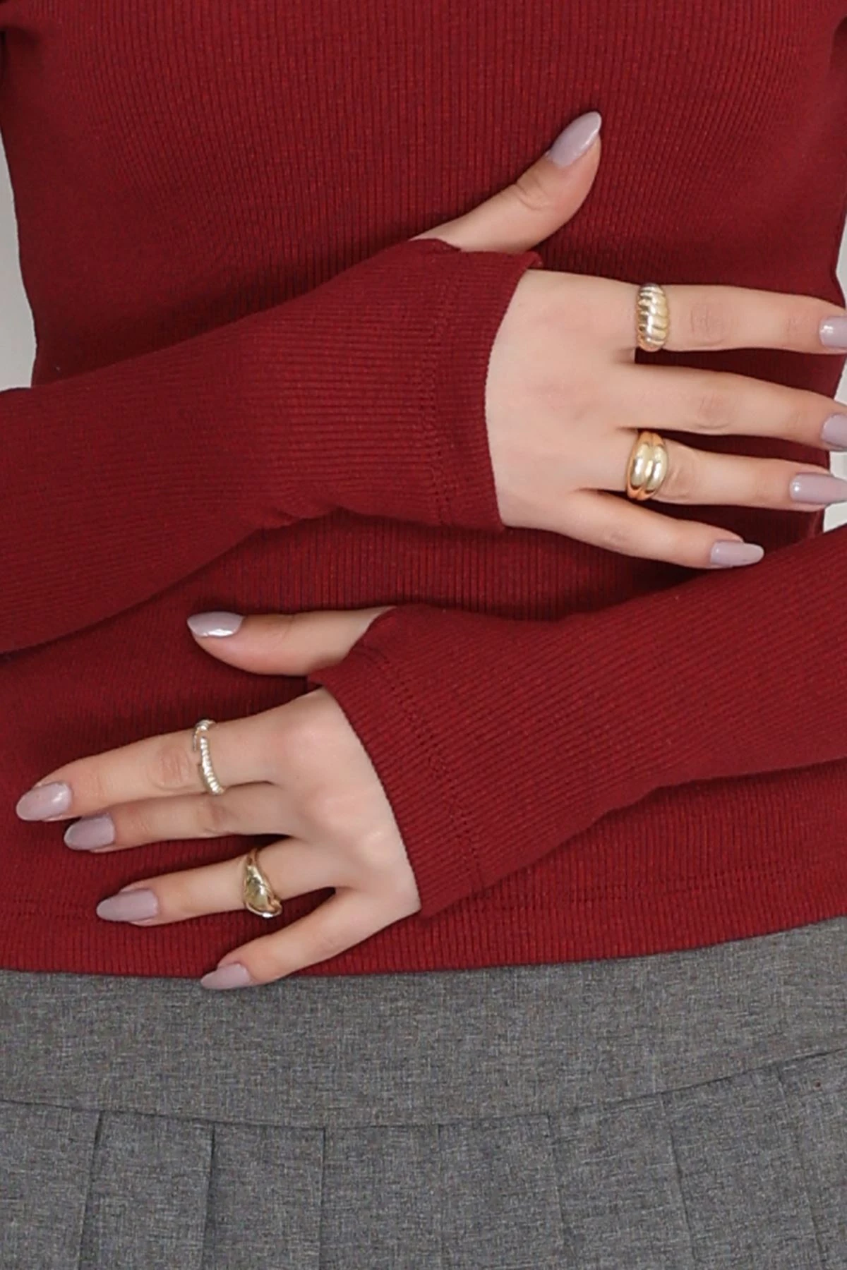 Bisiklet Yaka Omuz Düğmeli Kaşkorse Body Bordo - 70790.599.