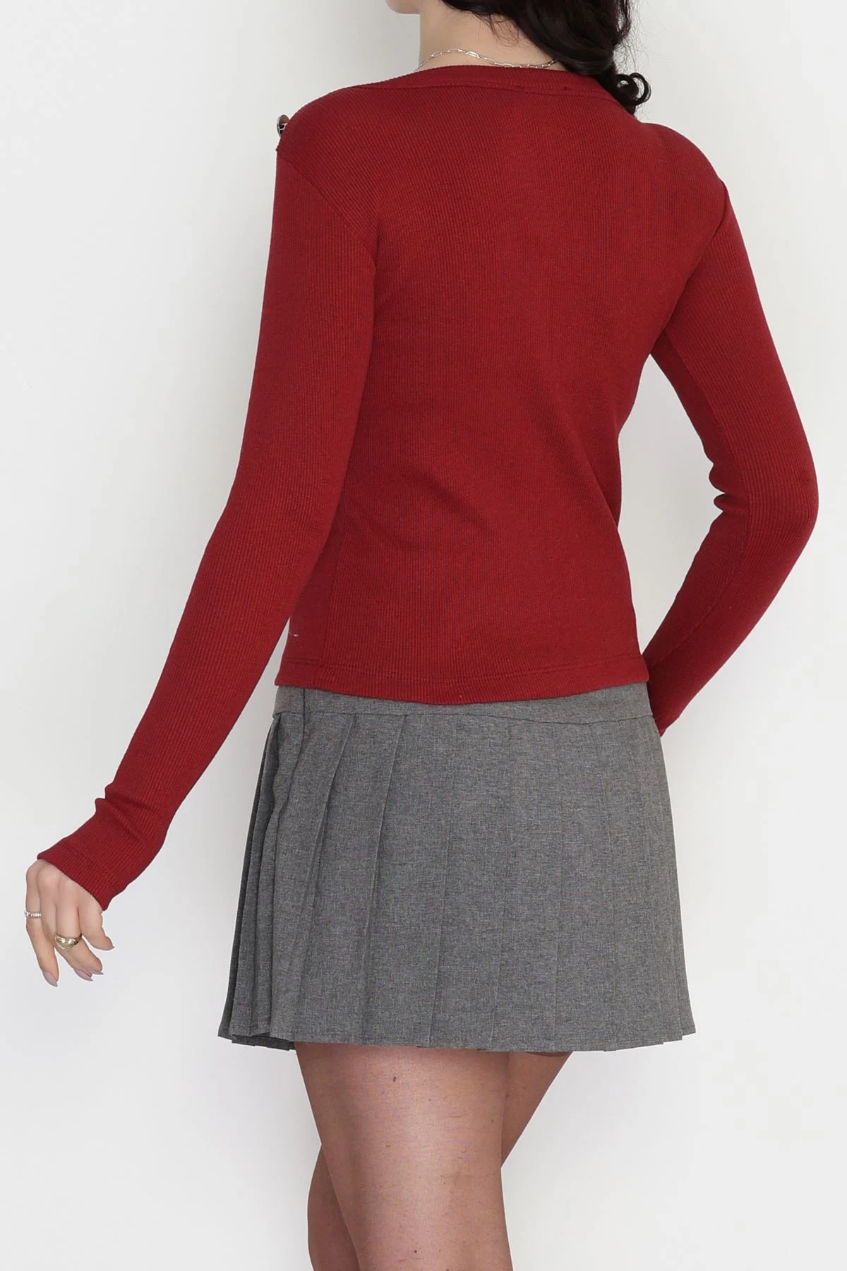 Bisiklet Yaka Omuz Düğmeli Kaşkorse Body Bordo - 70790.599.