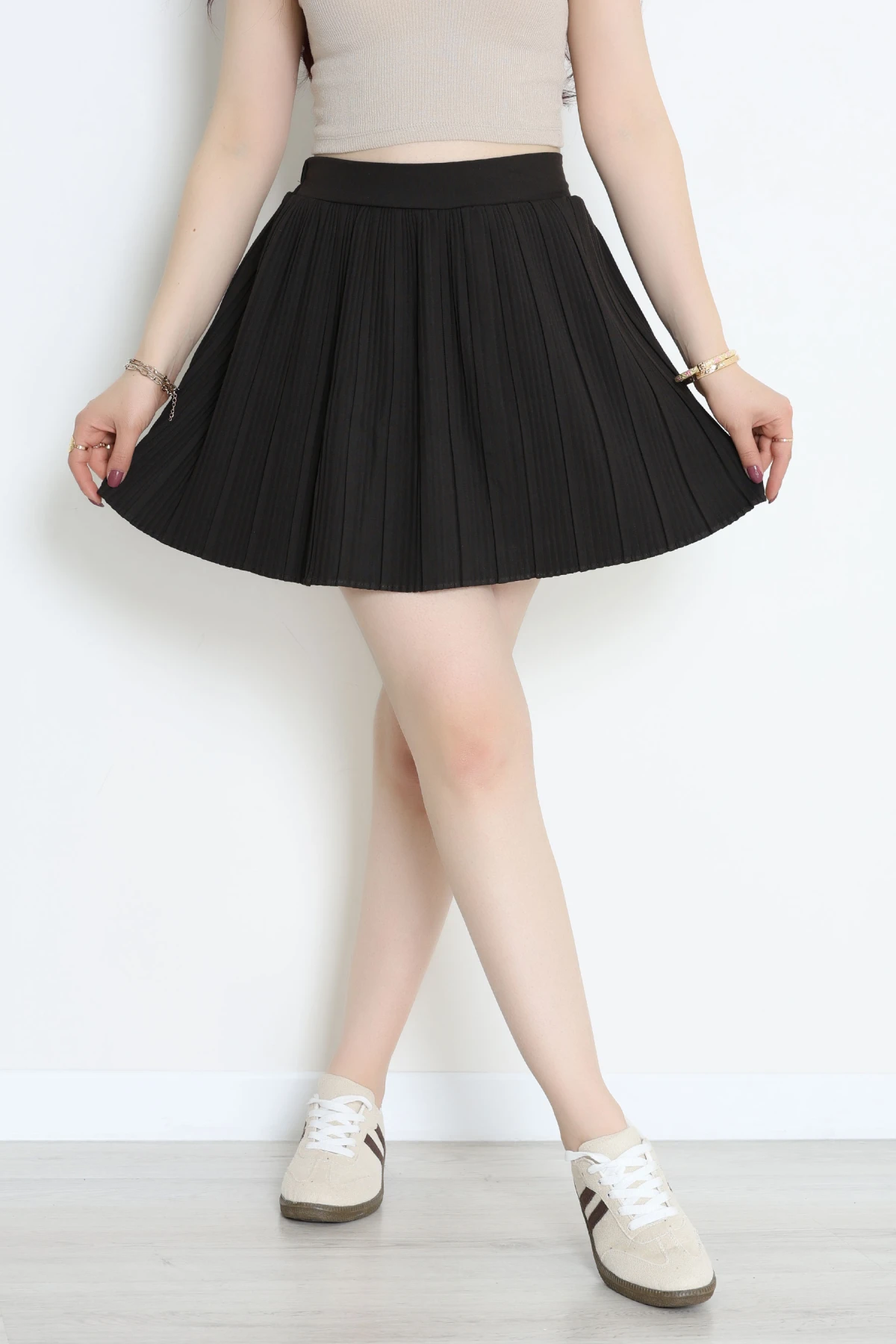 Beli Lastikli Pileli Etek Kahve - 70839.1396.