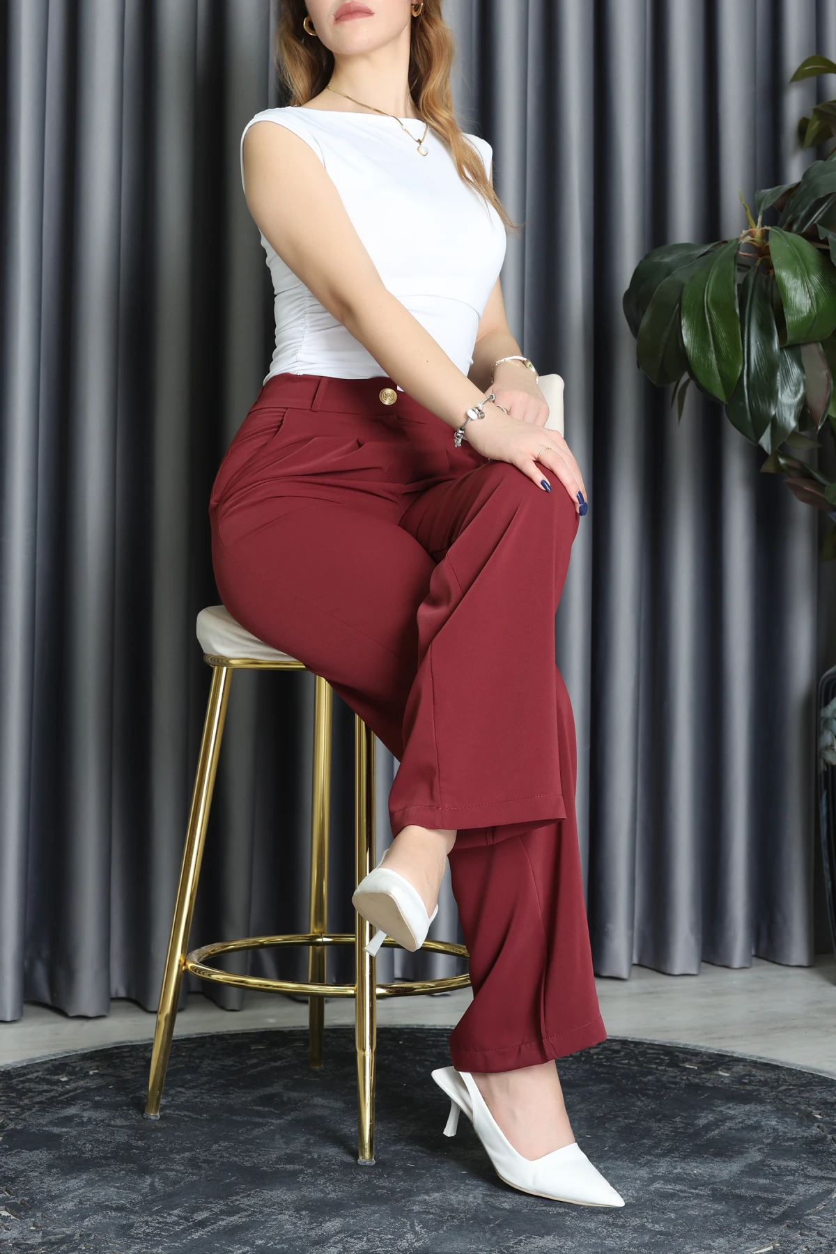 Bel Lastikli Pantolon Bordo - 70989.1347.