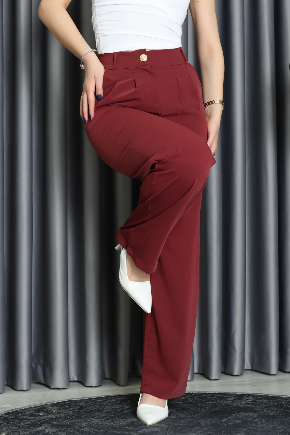 Bel Lastikli Pantolon Bordo - 70989.1347.