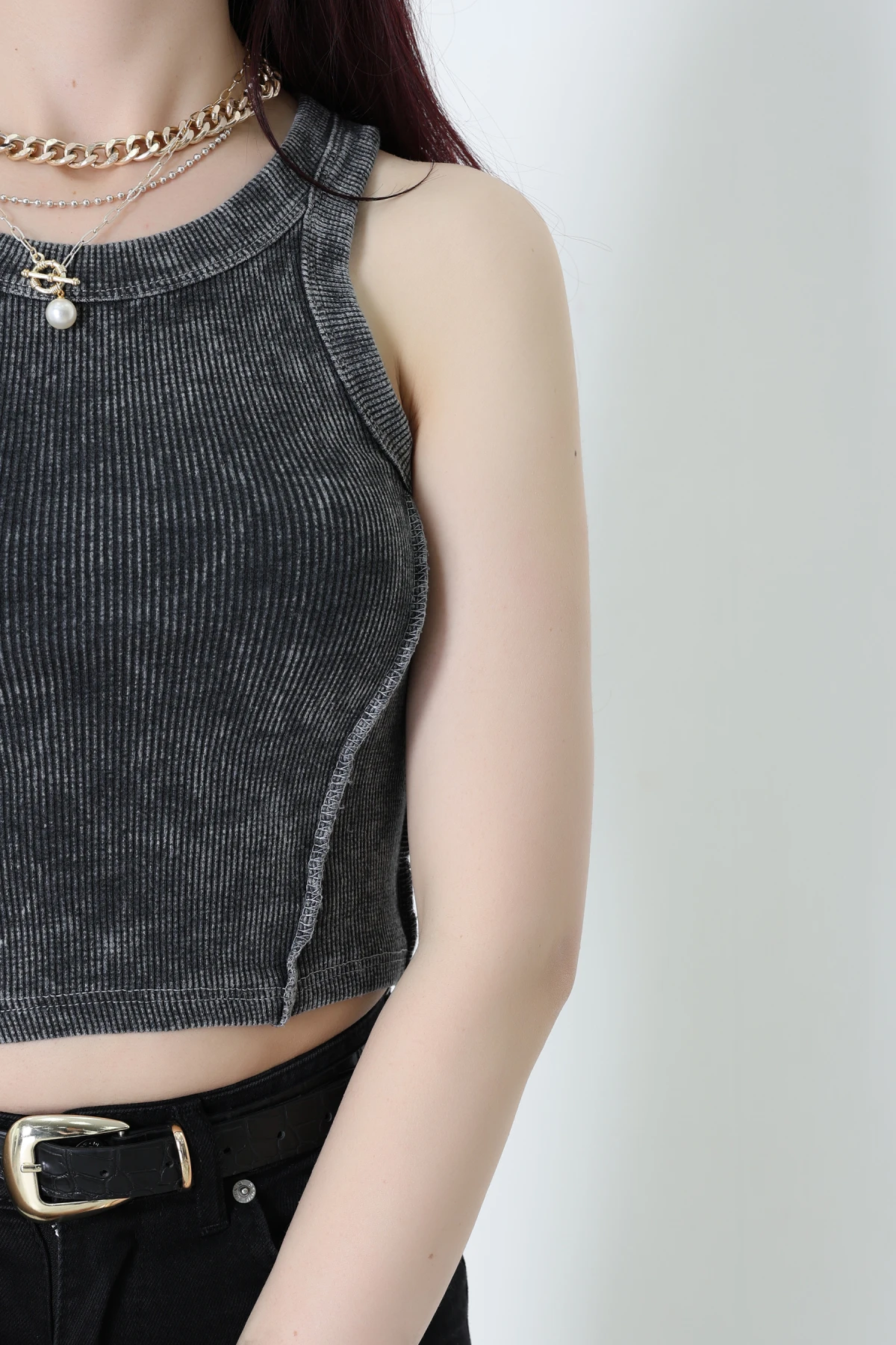 Asit Yıkamalı Kaşkorse Crop Body Antrasit - 71062.1748.