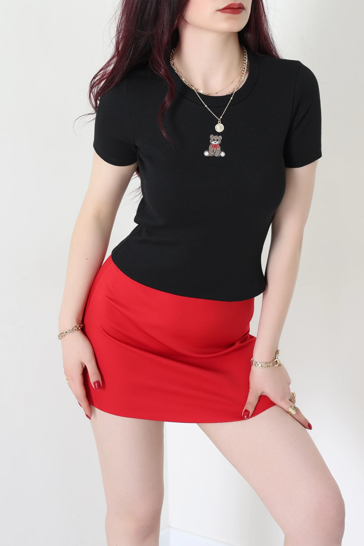 Ayıcık Nakışlı Kaşkorse Bluz Siyah - 71081.1748.