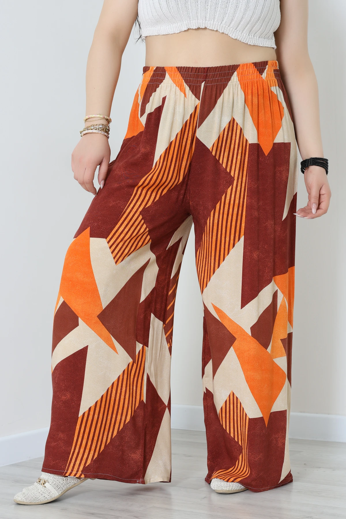 Battal Dokuma Viskon Pantolon Turuncubej - 71111.1992.