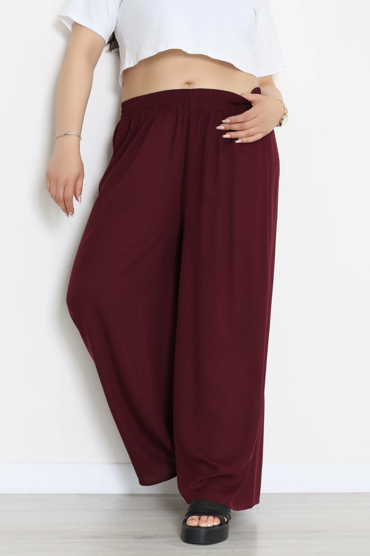 Battal Dokuma Viskon Pantolon Mürdüm - 71111.1992.