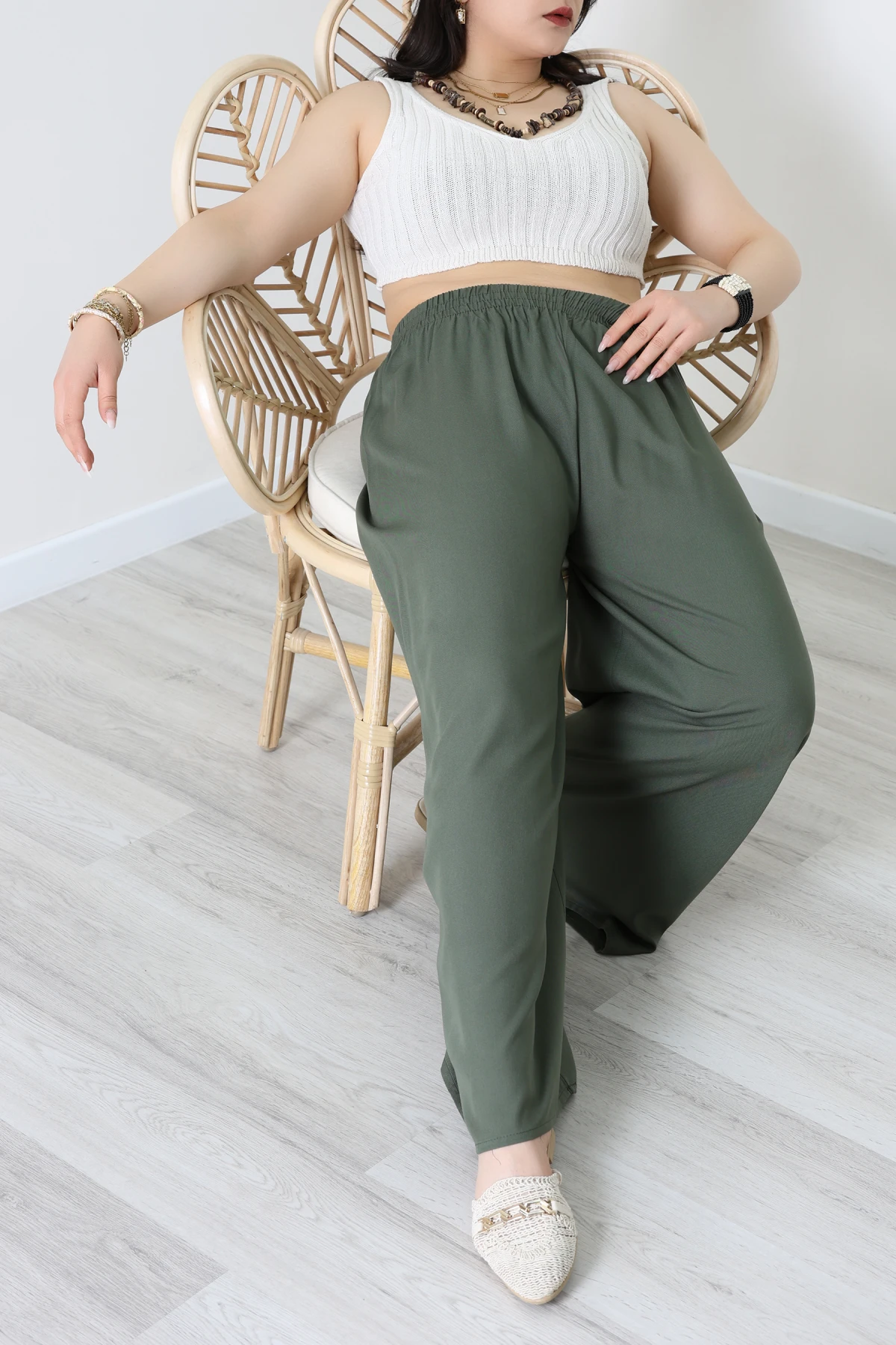 Battal Dokuma Viskon Pantolon Haki - 71111.1992.