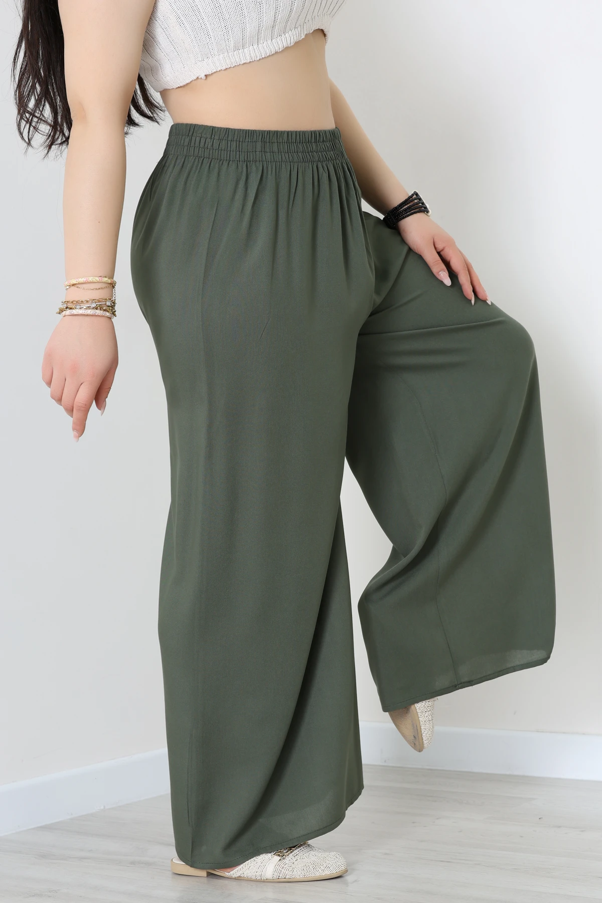 Battal Dokuma Viskon Pantolon Haki - 71111.1992.