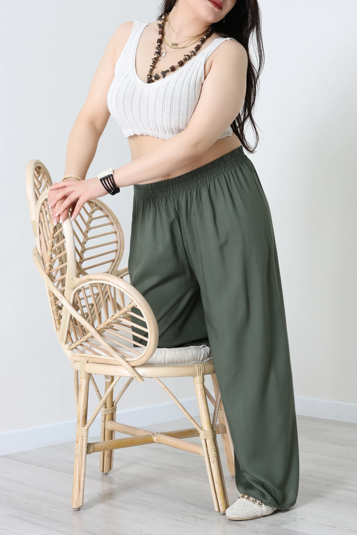 Battal Dokuma Viskon Pantolon Haki - 71111.1992.