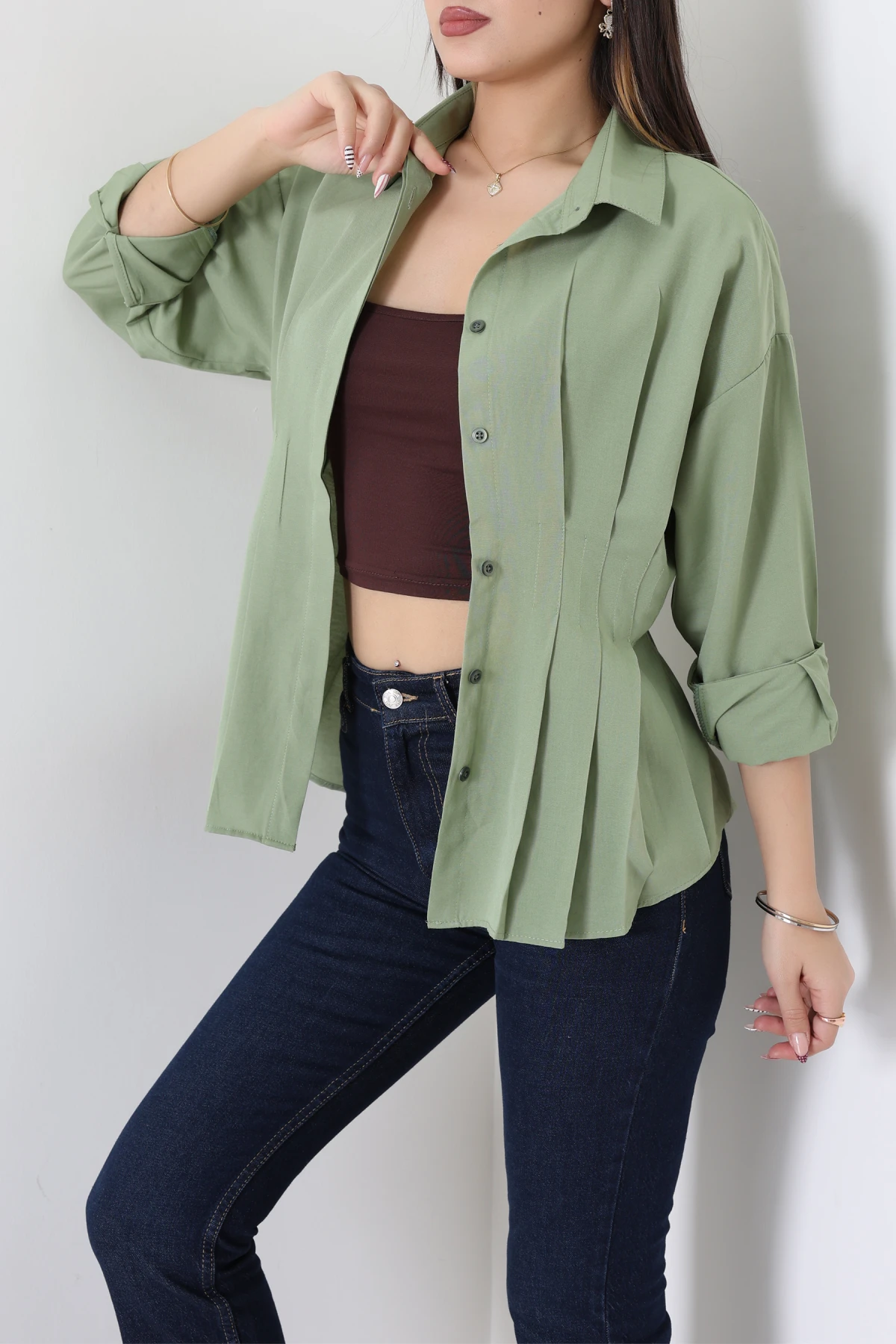 Bel Pensli Gömlek  Yeşil - 71142.1402.