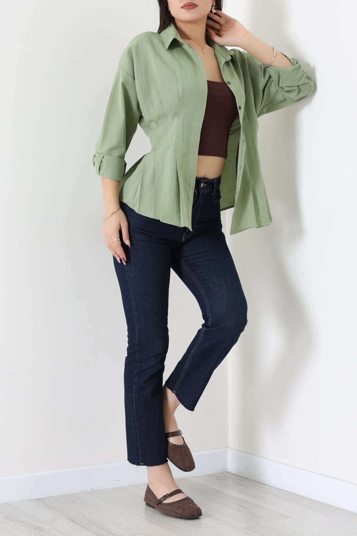 Bel Pensli Gömlek  Yeşil - 71142.1402.