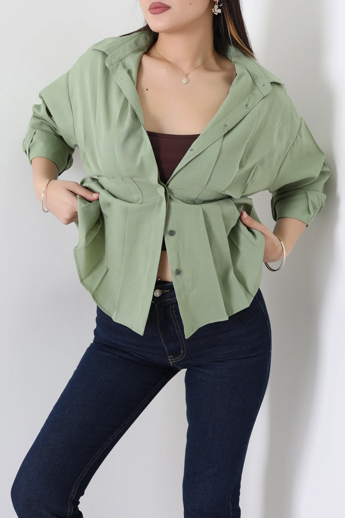 Bel Pensli Gömlek  Yeşil - 71142.1402.