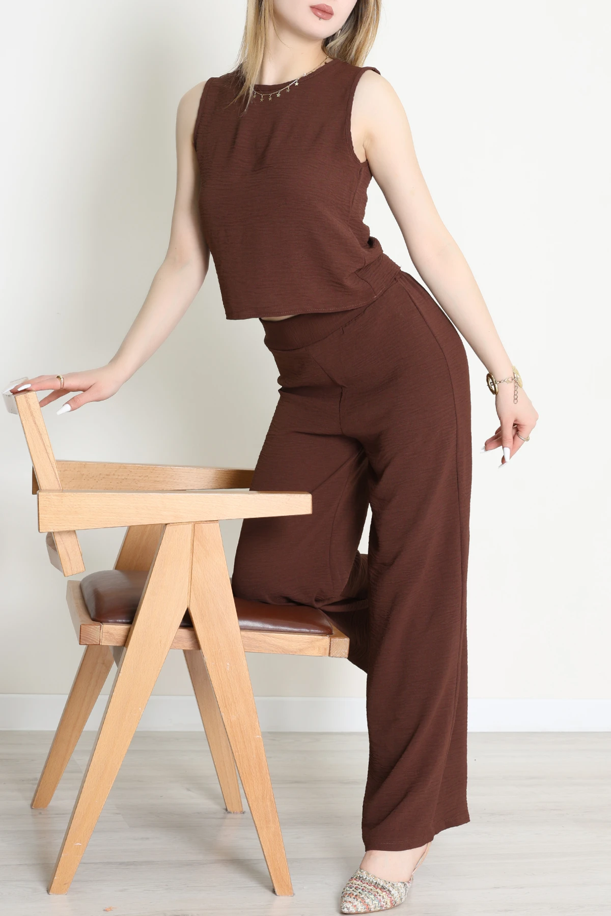 Ayrobin Kumaş Bol Paça İkili Takım Kahve - 71150.1748.