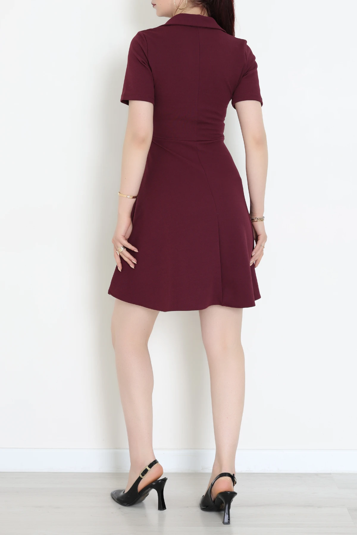 Aksesuar Detaylı Krep Kumaş Kloş Elbise Mürdüm - 71182.2143.