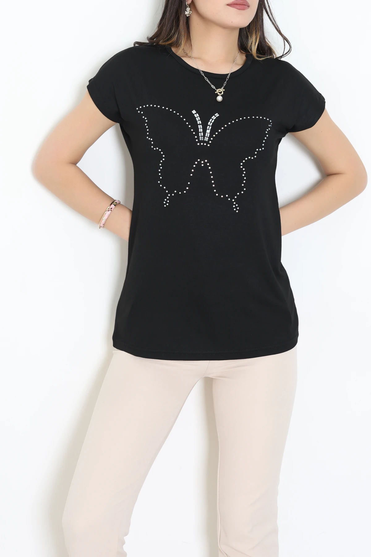 Bisiklet Desenli Bisiklet Yaka Bluz Siyah - 71486.599.