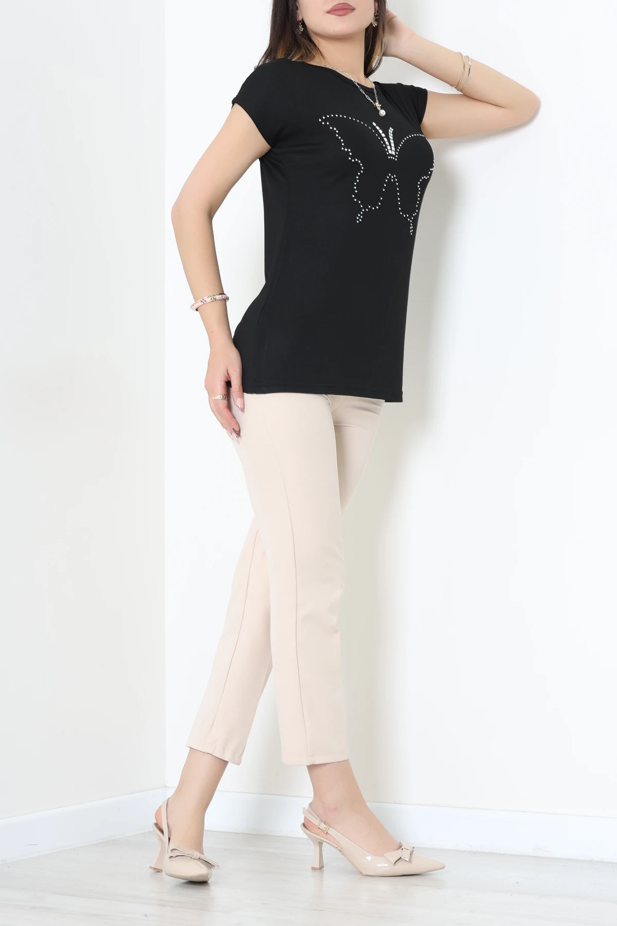 Bisiklet Desenli Bisiklet Yaka Bluz Siyah - 71486.599.