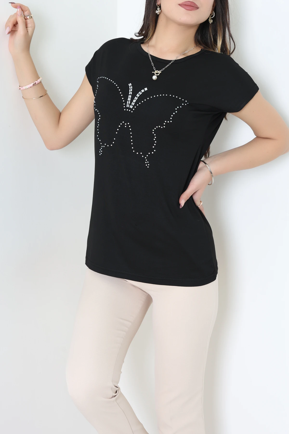 Bisiklet Desenli Bisiklet Yaka Bluz Siyah - 71486.599.