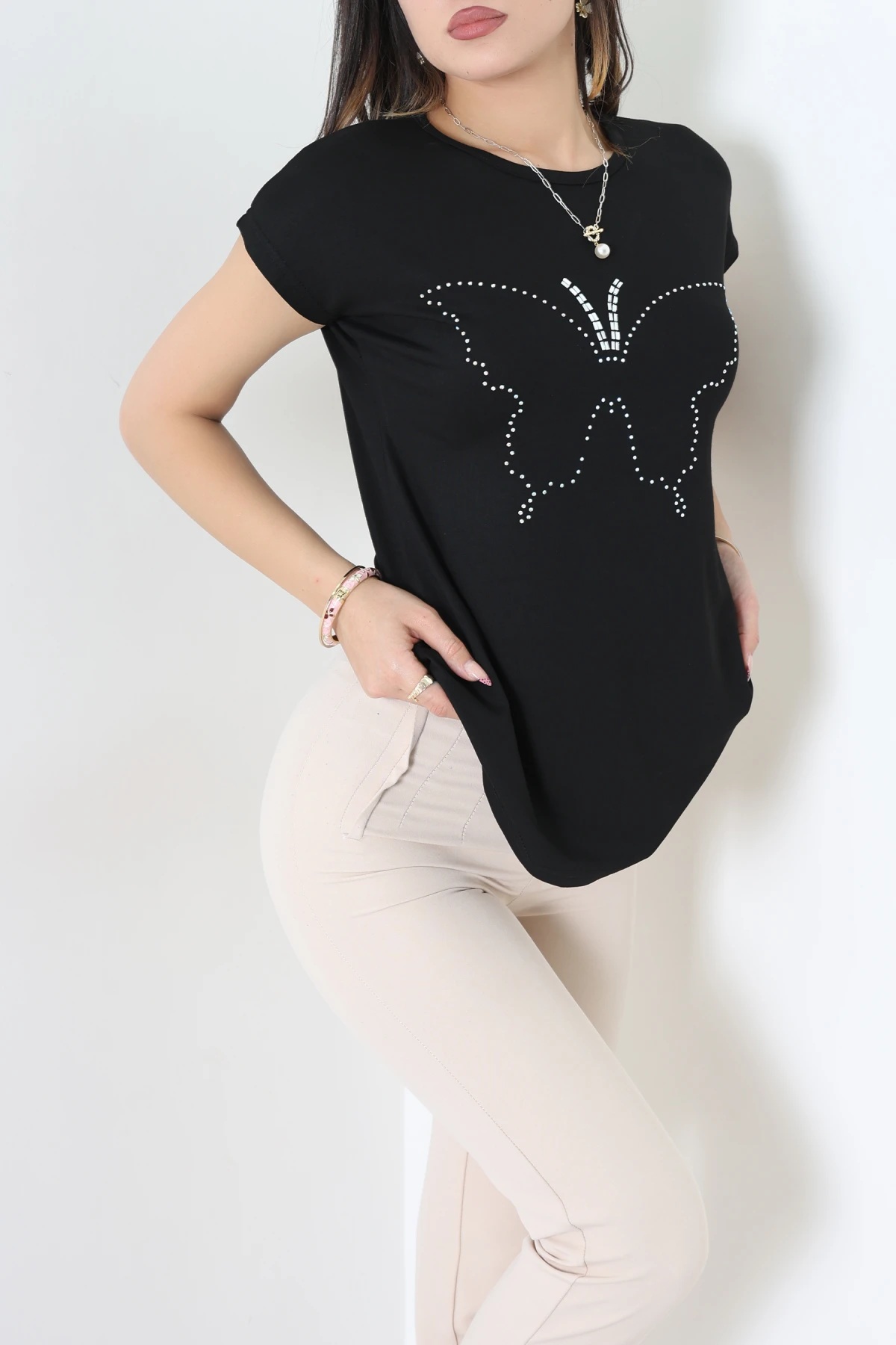 Bisiklet Desenli Bisiklet Yaka Bluz Siyah - 71486.599.