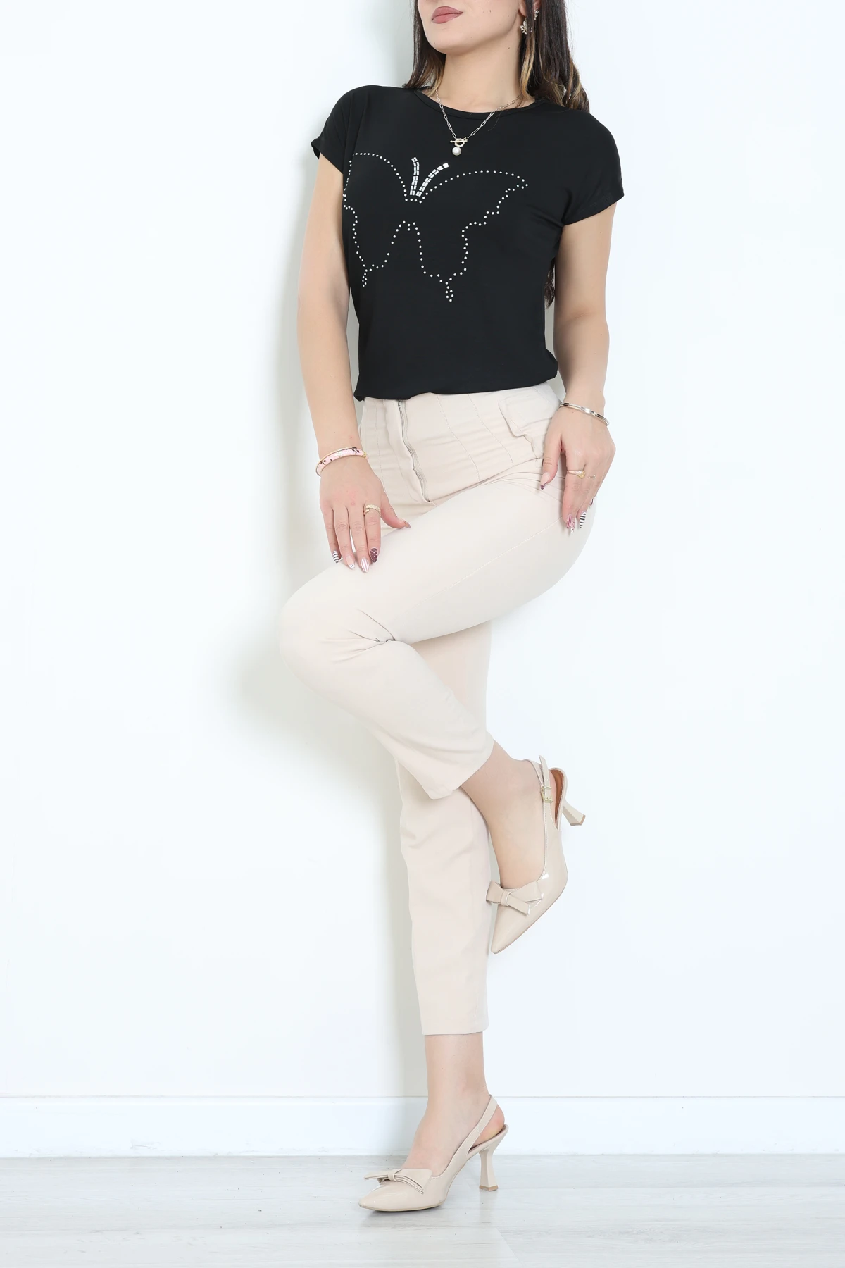 Bisiklet Desenli Bisiklet Yaka Bluz Siyah - 71486.599.