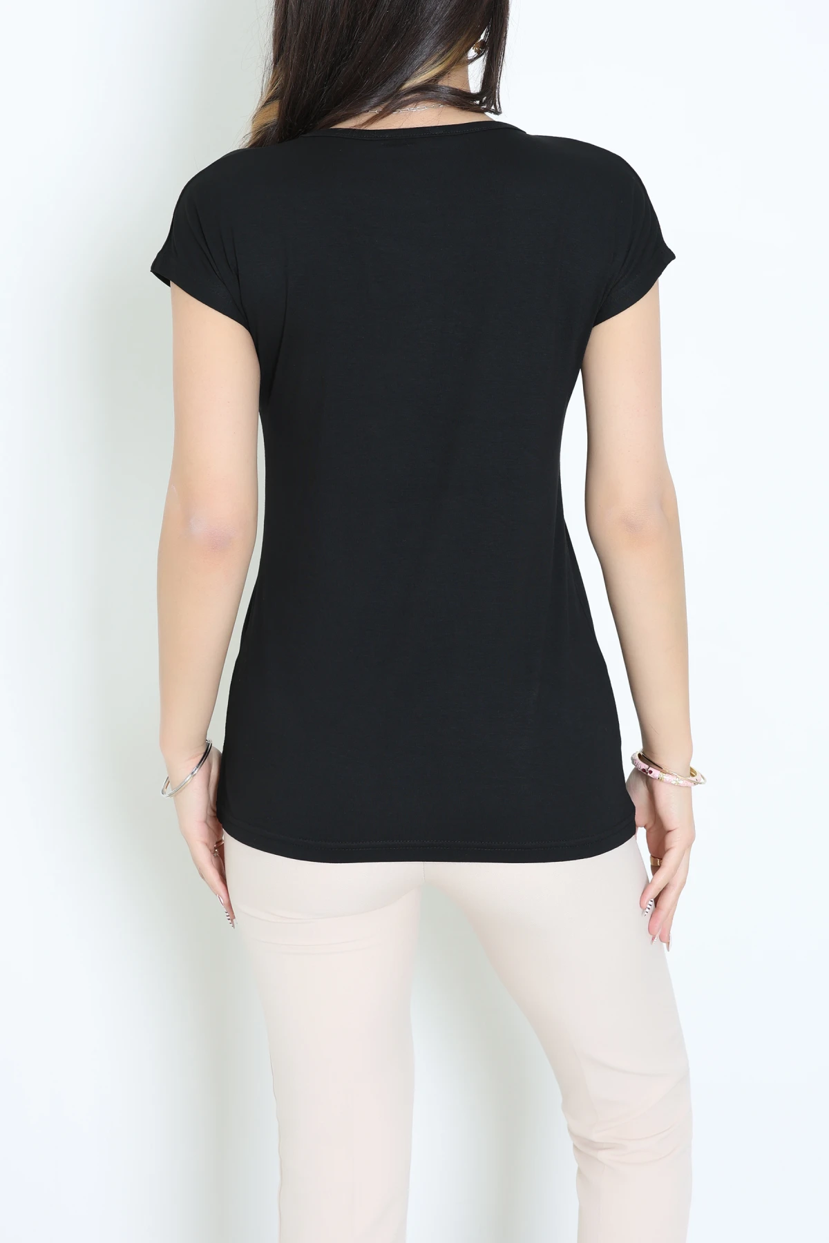 Bisiklet Desenli Bisiklet Yaka Bluz Siyah - 71486.599.