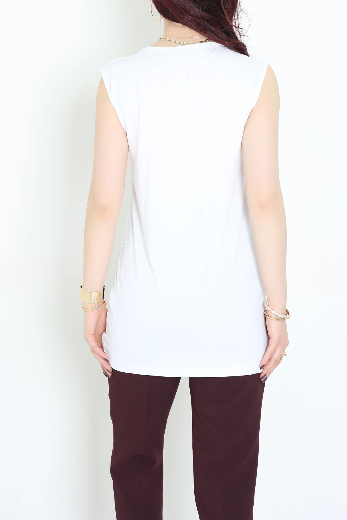 Bisiklet Yaka Sıfır Kollu Viskon Bluz Beyaz - 71487.599.