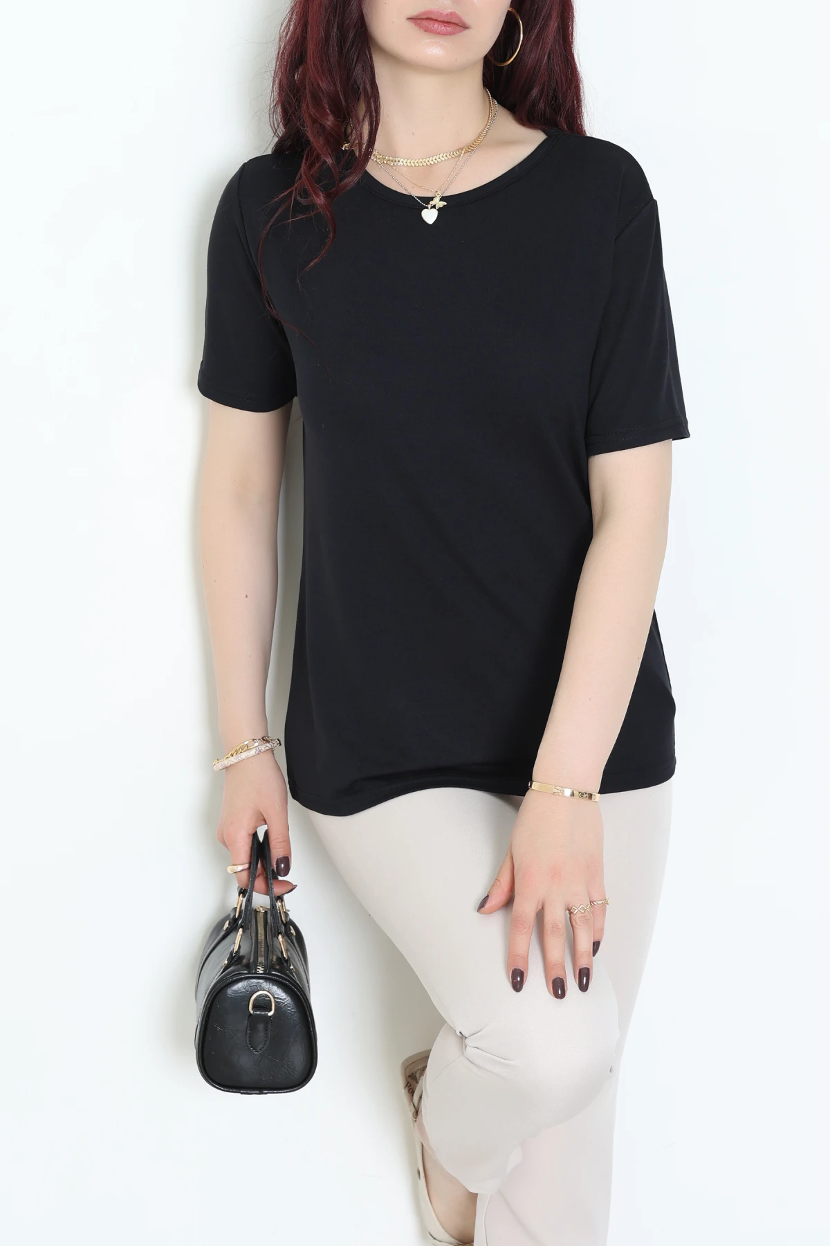 Bisiklet Yaka Kısa Kollu Viskon Bluz Siyah - 71488.599.