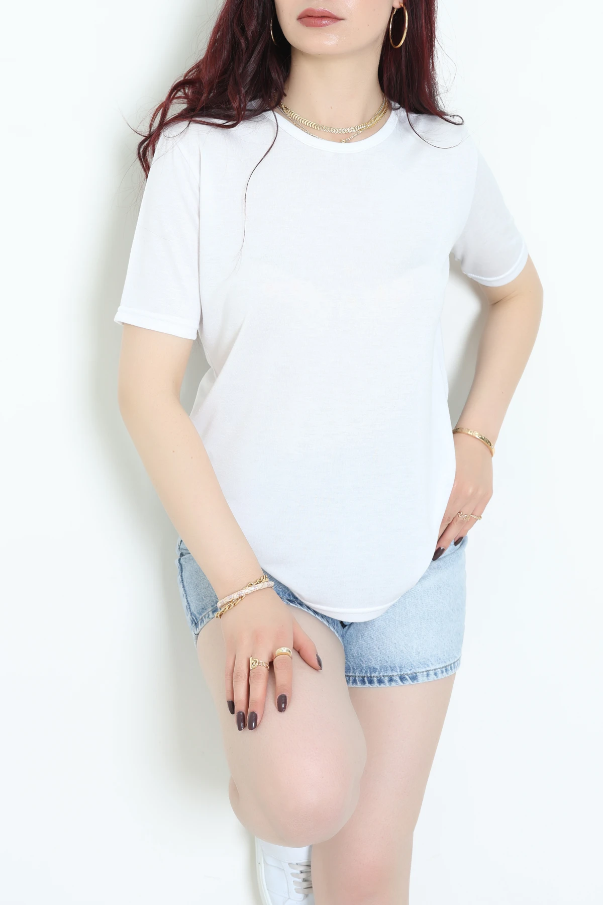 Bisiklet Yaka Kısa Kollu Viskon Bluz Beyaz - 71488.599.